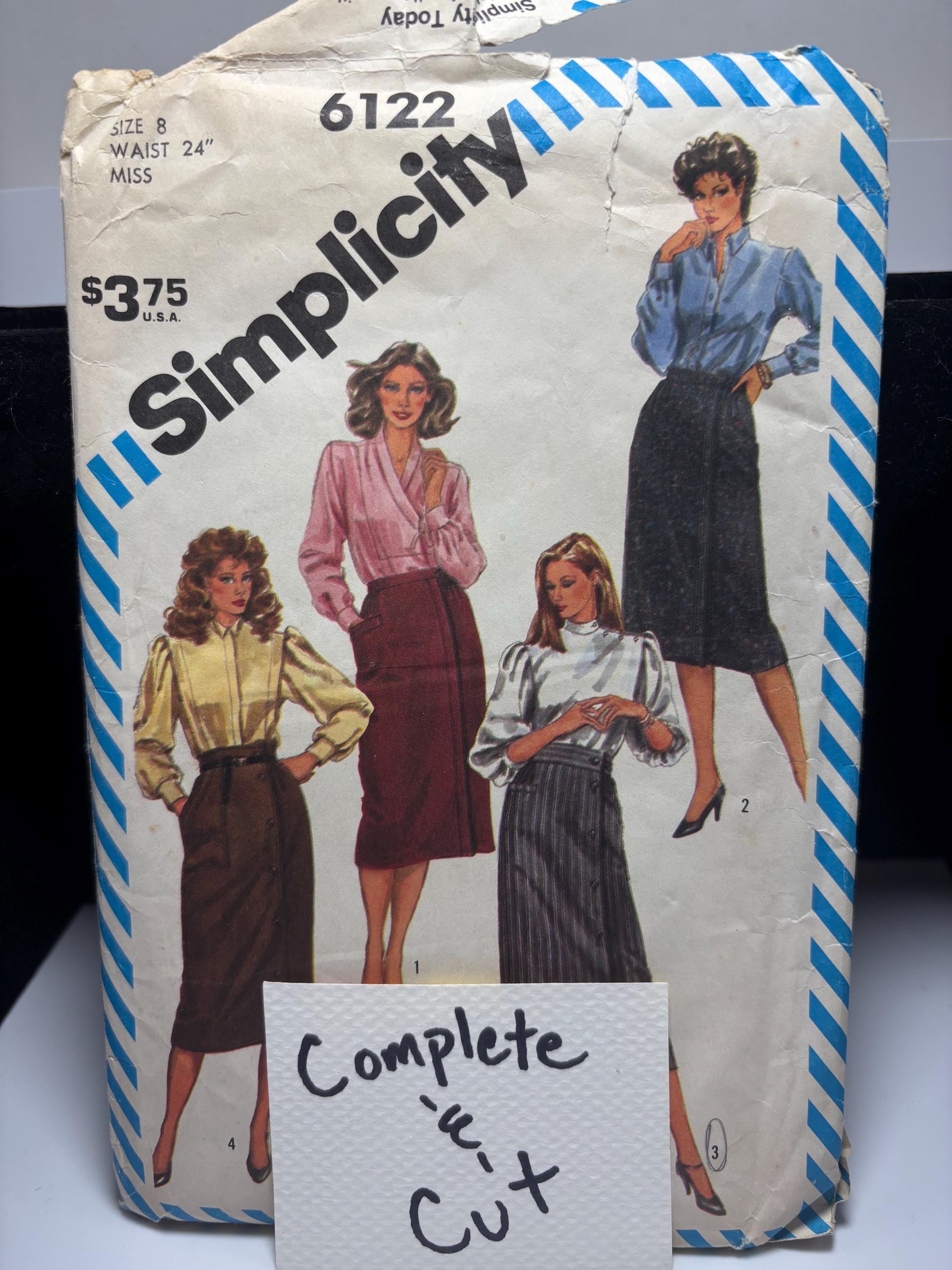 Vintage Simplicity 6122 (1980s) Misses’ High-Waist Skirt Sewing Pattern – Size 8 Waist 24” – Cute 80s Office Wear – Complete & Cut