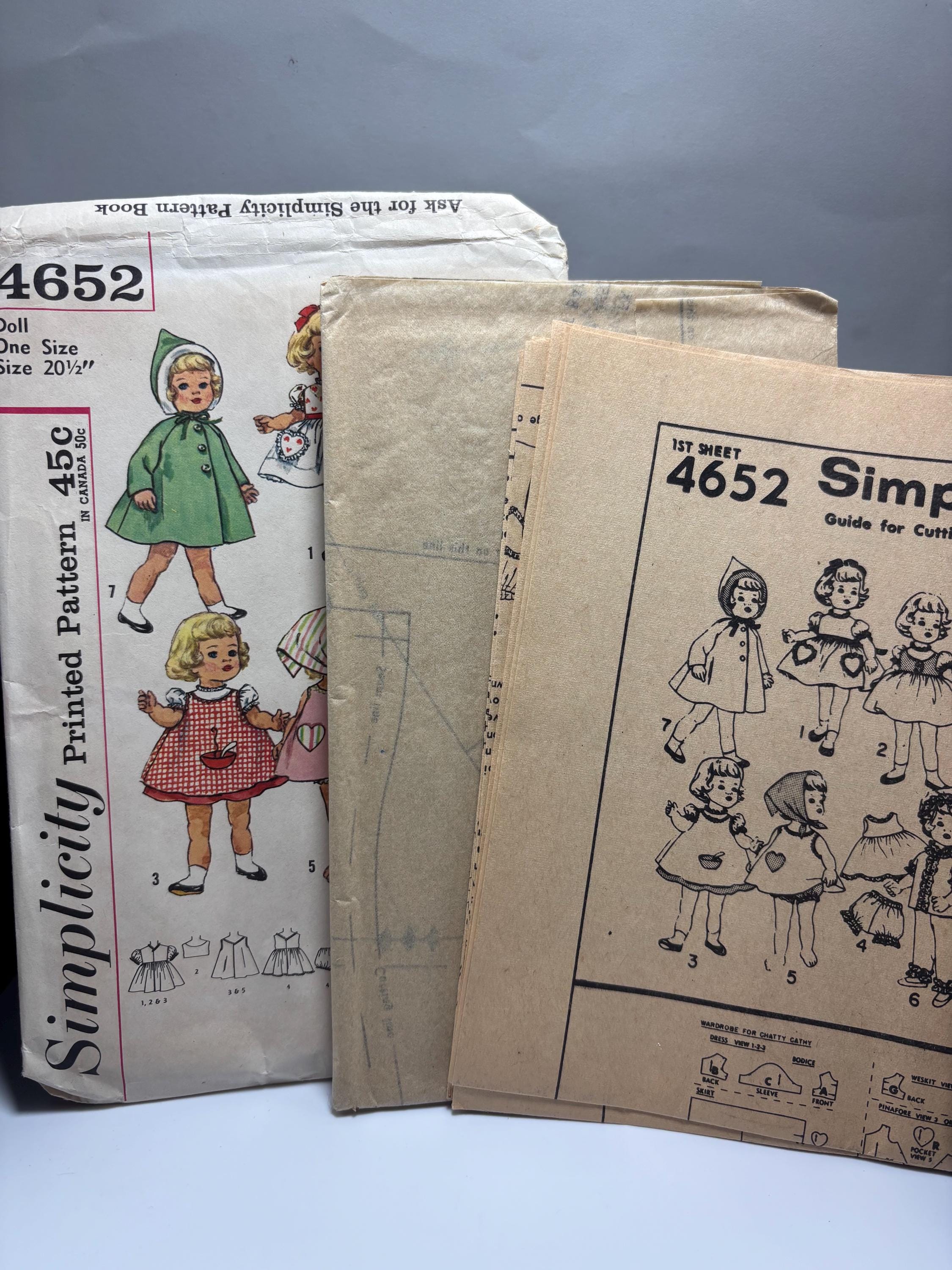 Vintage 1950s Simplicity 4652 Doll Clothes Sewing Pattern – Complete & Uncut – Outfits for 20 1/2” Doll - Thumbnail 5