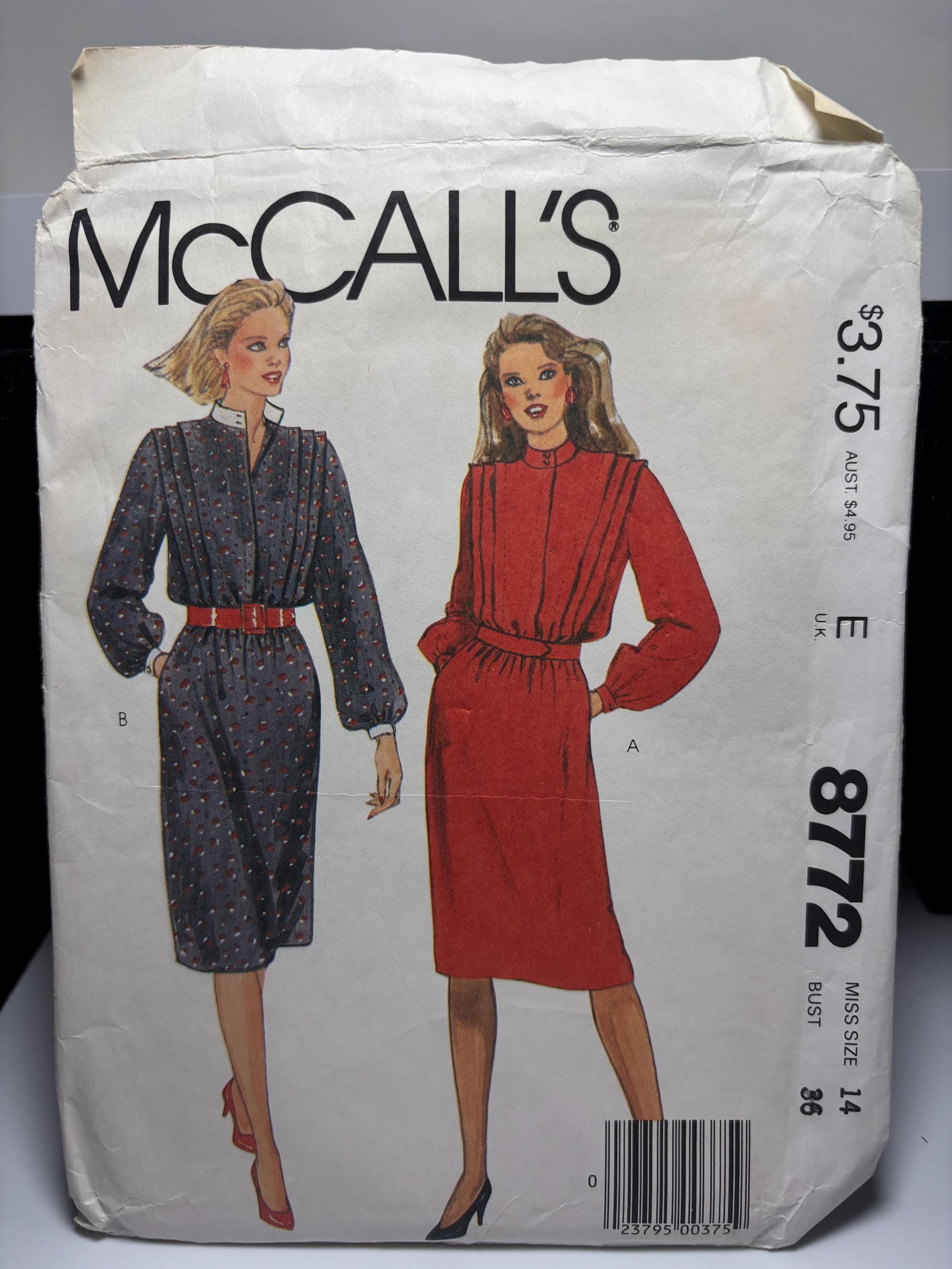 Vintage McCall’s 8772 Misses’ Pleated Dress Pattern (Size 14, Bust 36) – 1980s Classic Office Chic Midi Dress, Complete & Uncut - Thumbnail 2