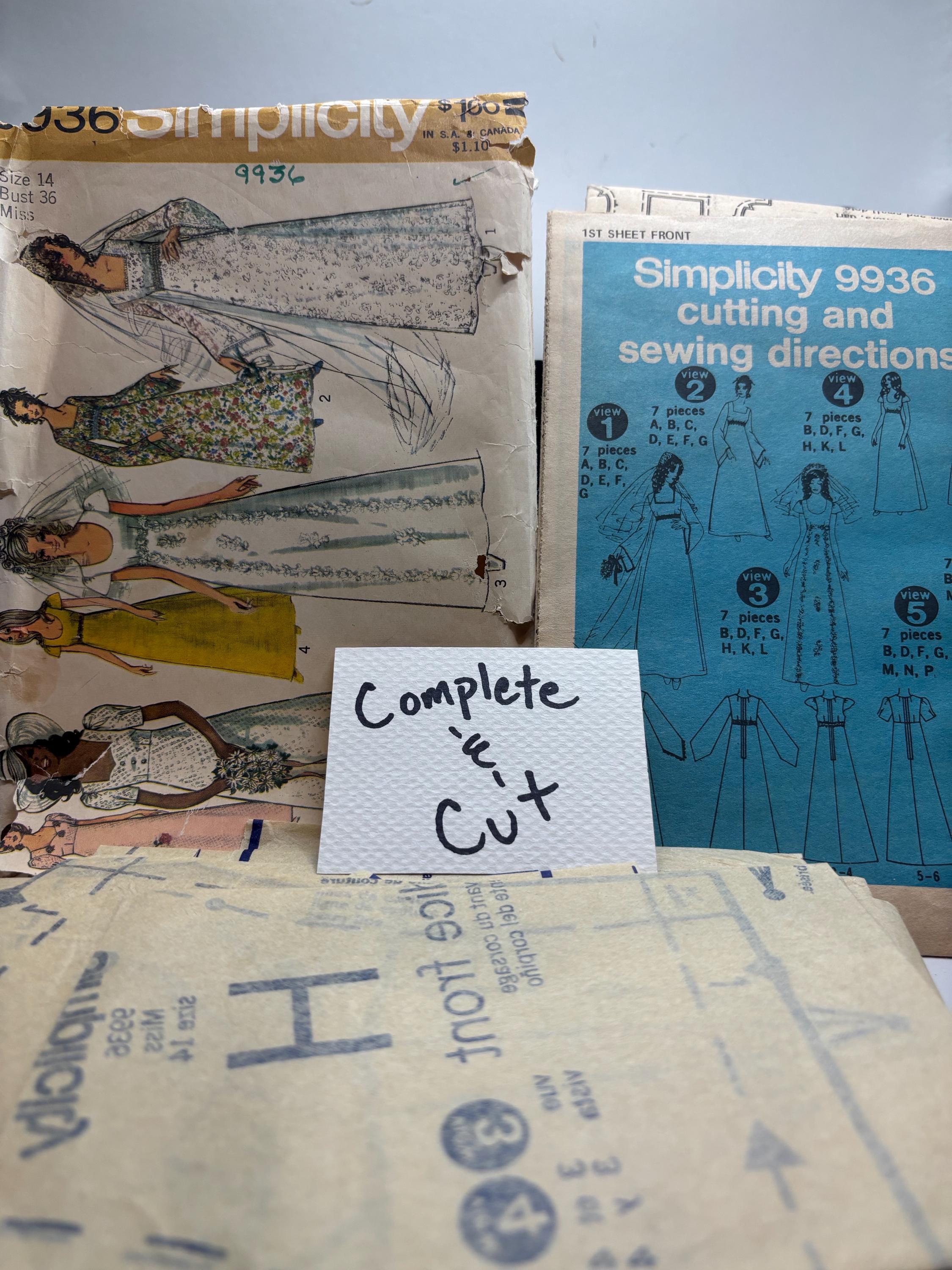 Vintage 1970s Simplicity 9936 Wedding & Bridesmaid Dress Pattern - Size 14 - Boho Romance with Puff Sleeves Empire Waist  Complete and Cut - Thumbnail 5