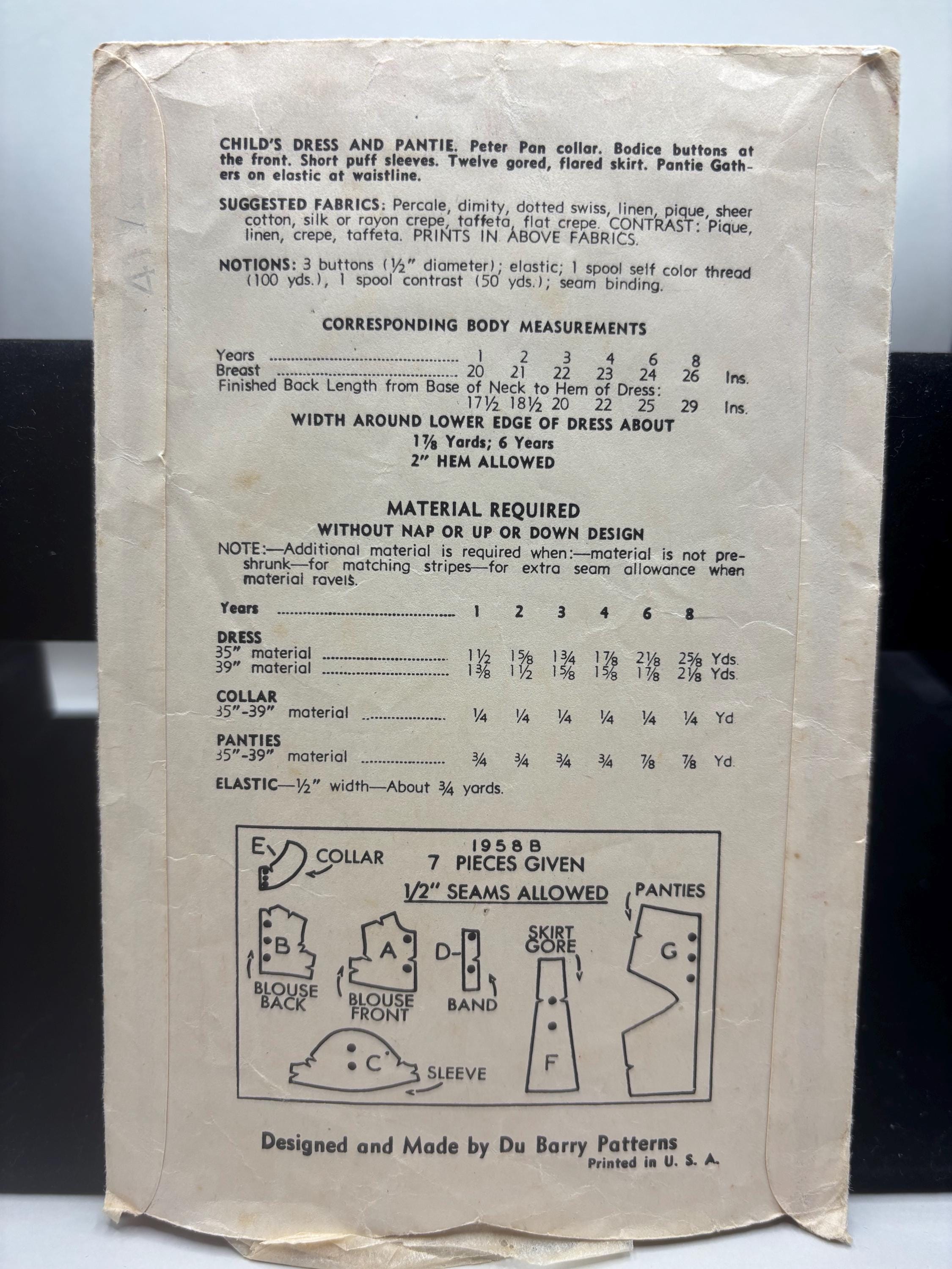 1940s Du Barry 1958B Vintage Child’s Dress & Panties Pattern – Size 6 – Complete and Cut – Tiny Girl Dynamo Style - Thumbnail 3