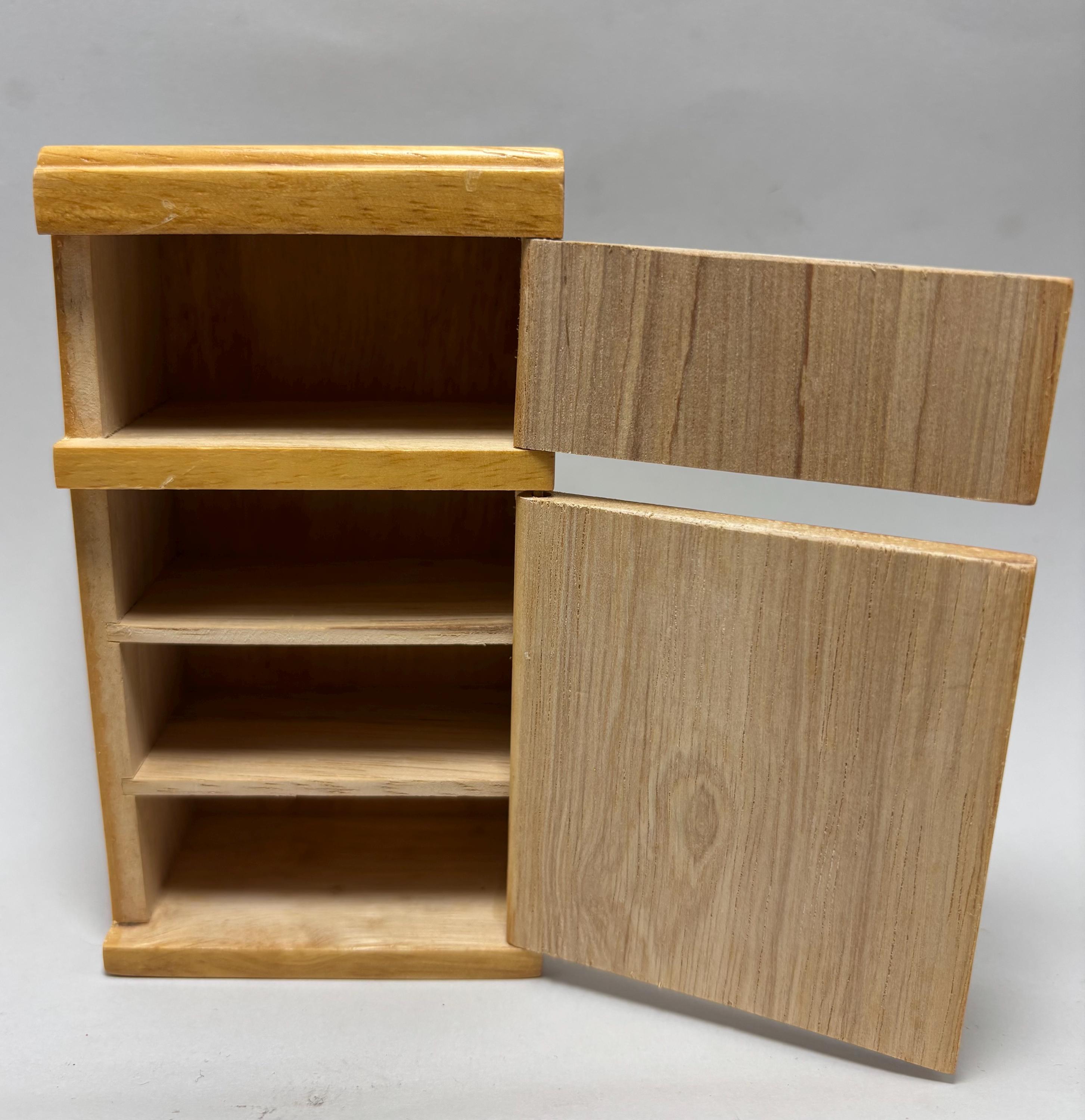 Miniature Wooden Dollhouse Refrigerator – Two-Door Fridge with Freezer – Vintage Made in China – Spooky Dollhouse Furniture - Thumbnail 3