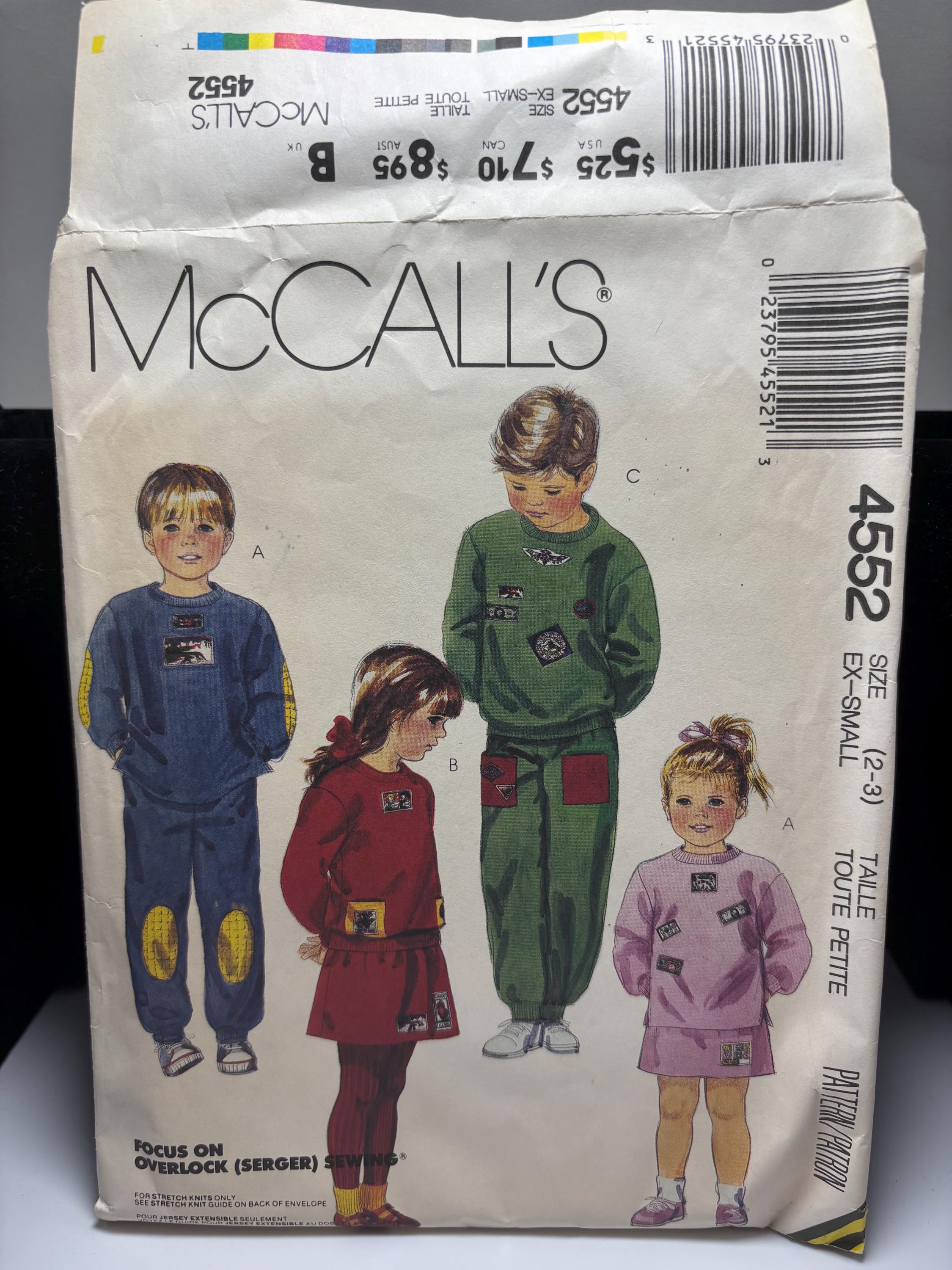 Vintage 1989 McCall’s 4552 Toddler & Children’s Knit Separates Pattern – Tops, Pants, Skirt Size XS (2–3) Uncut Totally 80s Style Lounging - Thumbnail 2