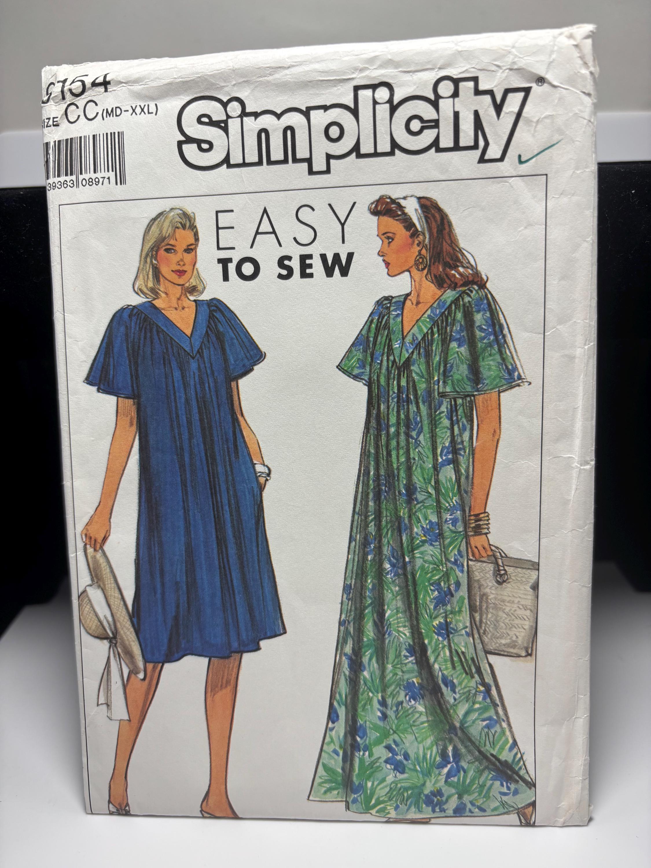 Vintage Simplicity 9154 — Easy-to-Sew Caftan Dress Pattern (Size CC MD–XXL) — Short and Long Muumuu Style — Complete & Cut - Thumbnail 2