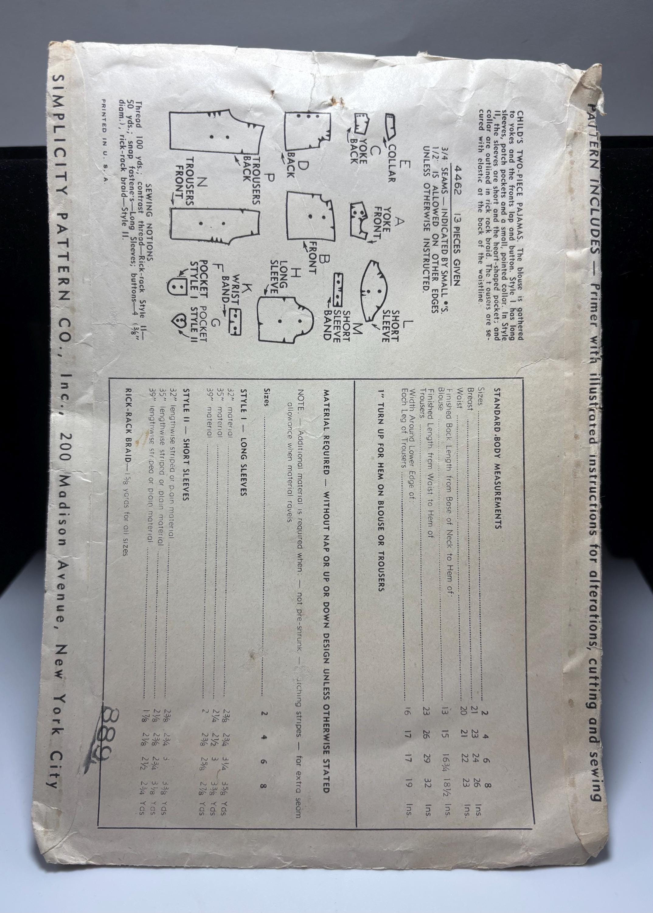 Vintage 1950s Simplicity 4462 Girl’s Pajama Set Sewing Pattern – Size 8 – Complete & Uncut Retro Saturday Morning Cartoons Vibes - Thumbnail 3