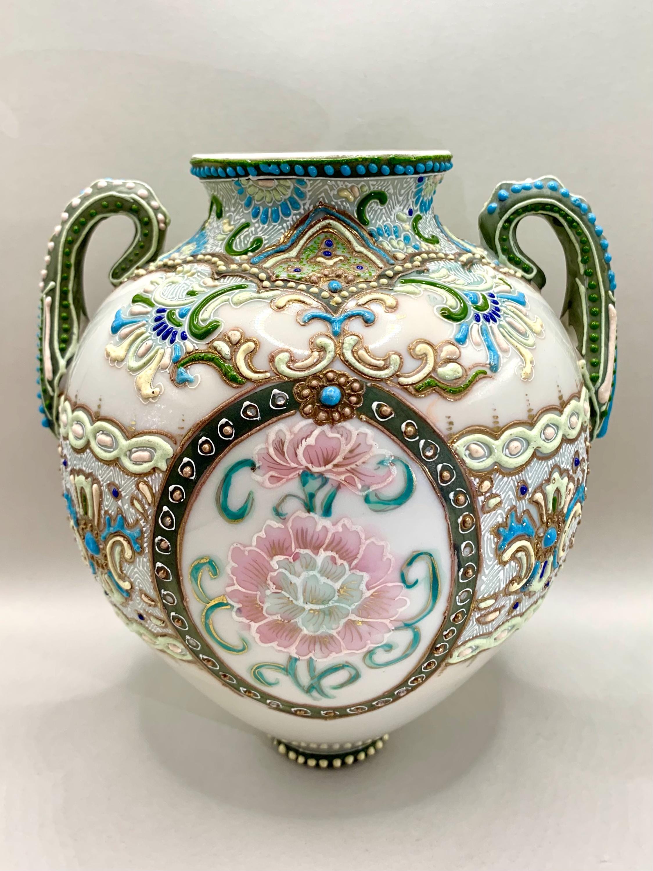 Antique Early 1900s Moriage Vase – Hand-Painted Floral Raised Enamel, Art Nouveau History - Thumbnail 2