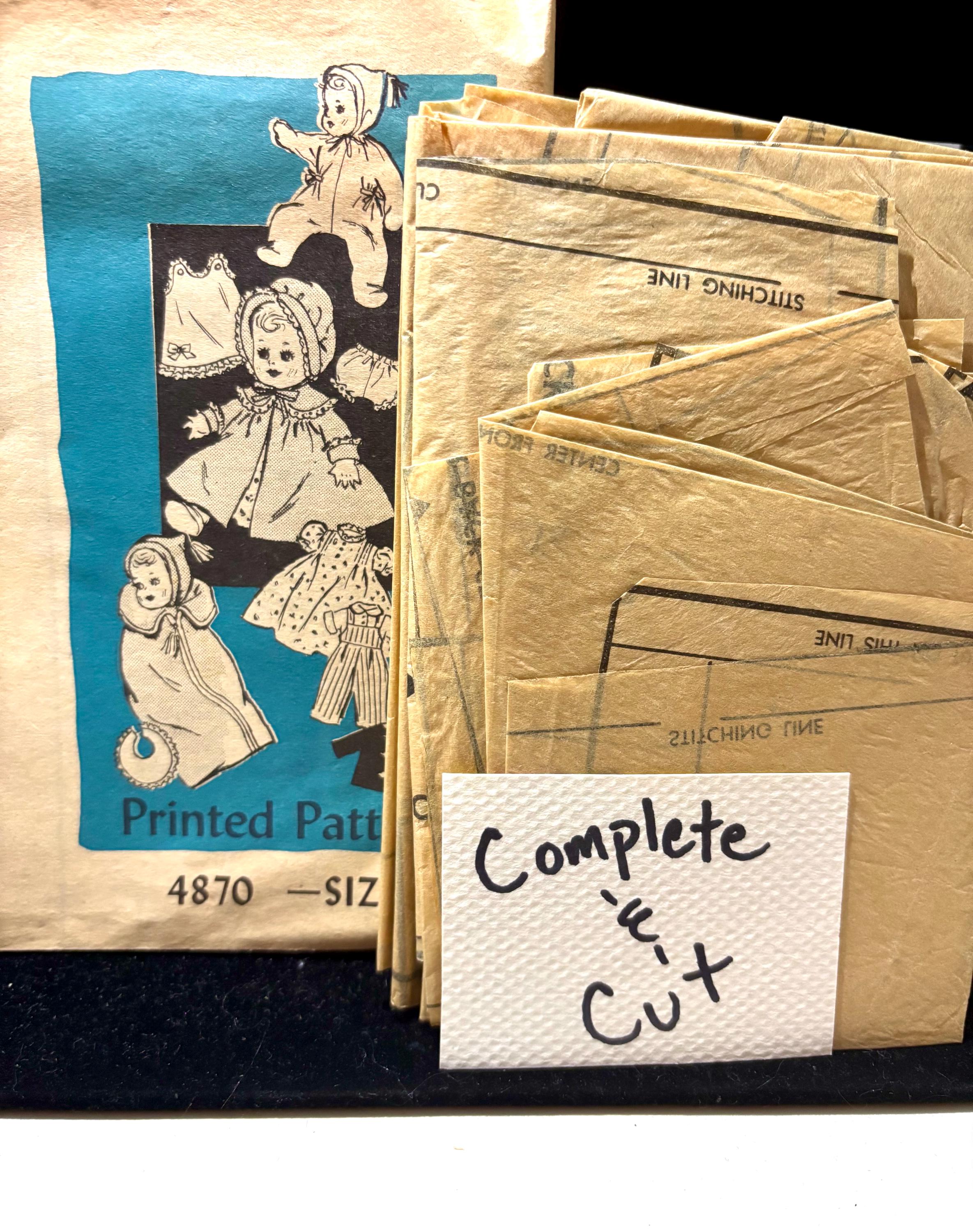 Vintage Anne Adams 4870 Infant Doll Wardrobe Pattern – Fits 10–20” Dolls – Petticoats, Bonnets, Buntings & More – Complete and Cut 1940s - Thumbnail 5