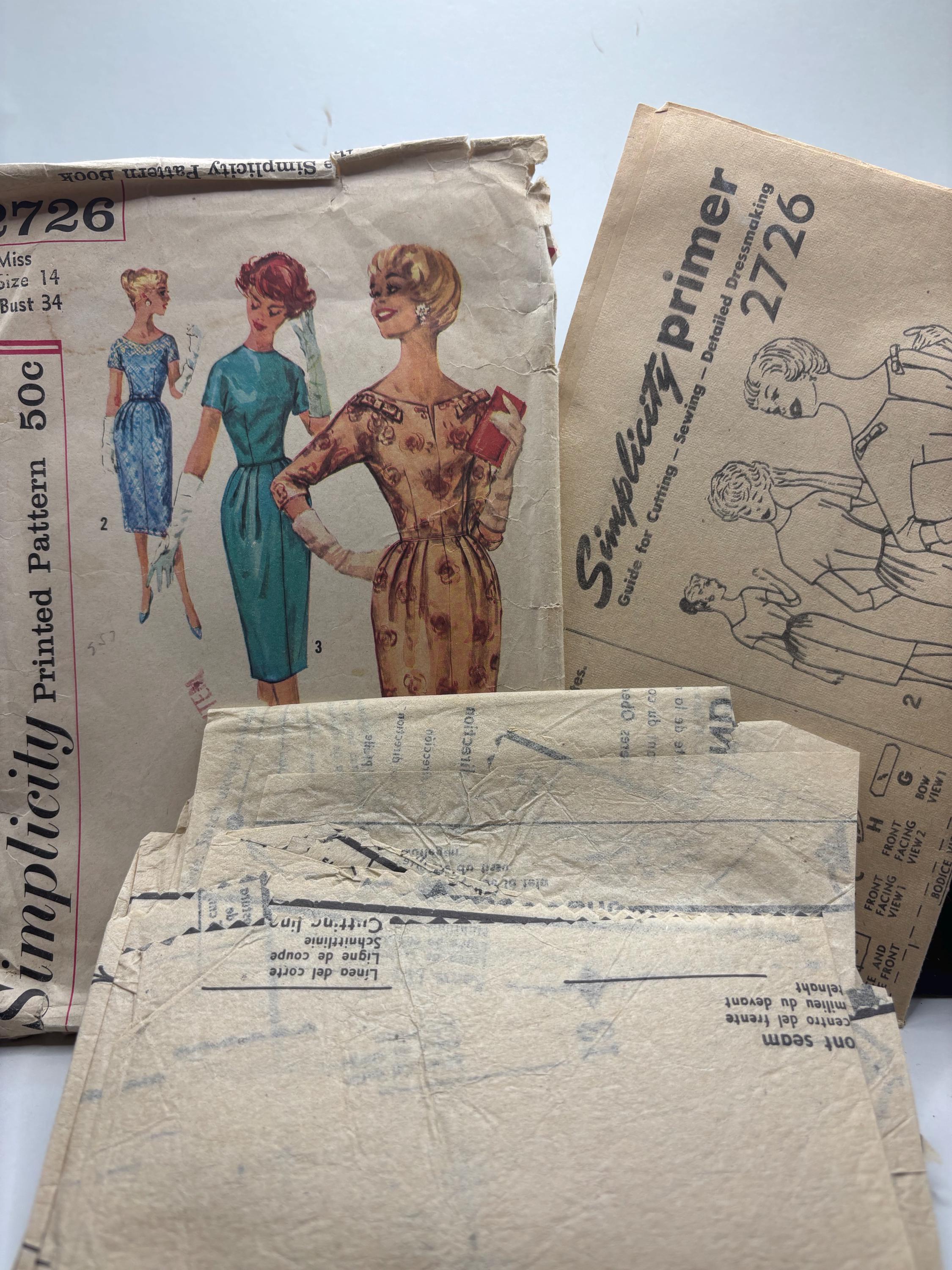 1950s Simplicity 2726 Dress Pattern – Size 14 Bust 34 – Classic Wiggle Dress with Bateau Neckline – Cut & Complete Jackie O Style 1958 - Thumbnail 4