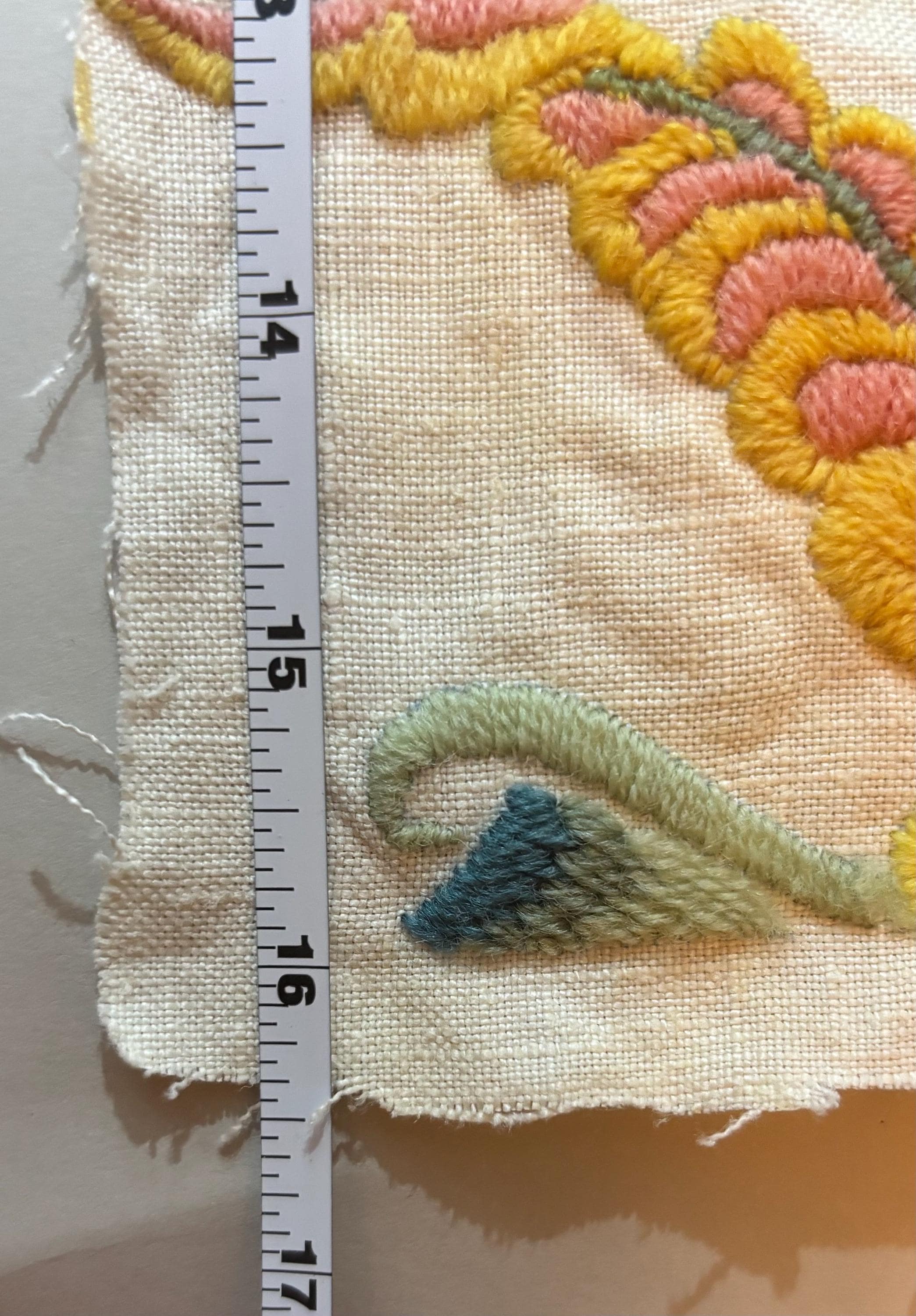 Enchanted Cottagecore Hand-Worked Embroidery Panel – Vintage Unmounted Crewel Sampler with Floral Design – Fairy Tale Textile Art - Thumbnail 5