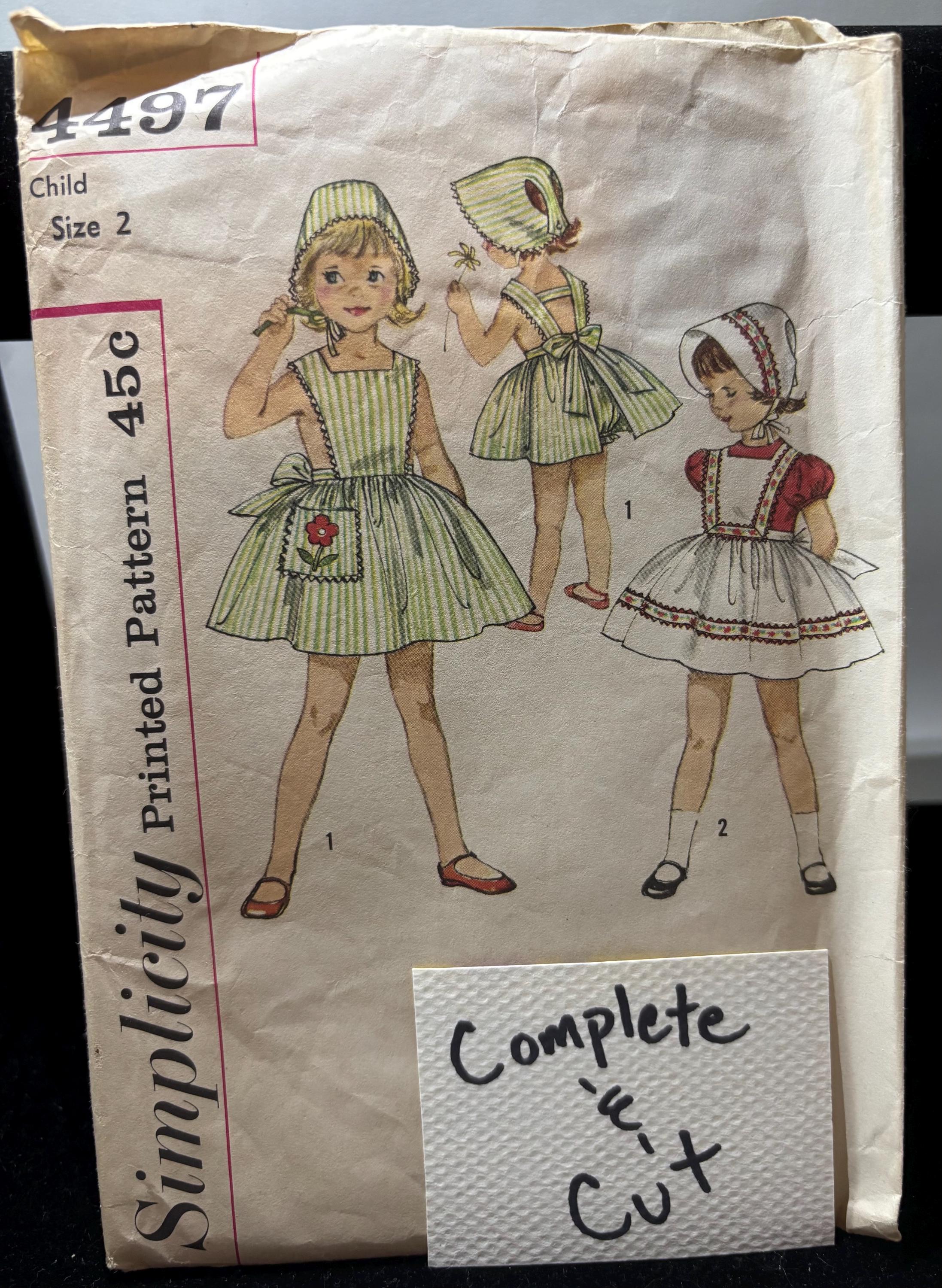 Vintage 1950s Simplicity 4497 Sewing Pattern – Child Size 2 – Girl’s Sundress, Bonnet & Panties – Complete Cut