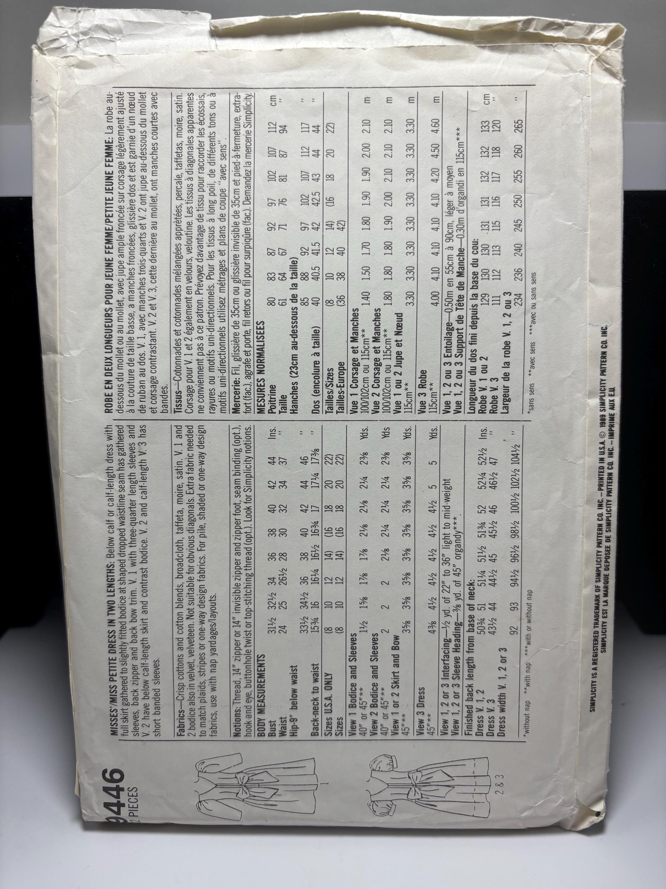 Simplicity 9446 (1980s) “Belle France” Dress Pattern – Size 18–22 – 1984 Sixteen Candles School Dance Edition – Complete & Cut - Thumbnail 3