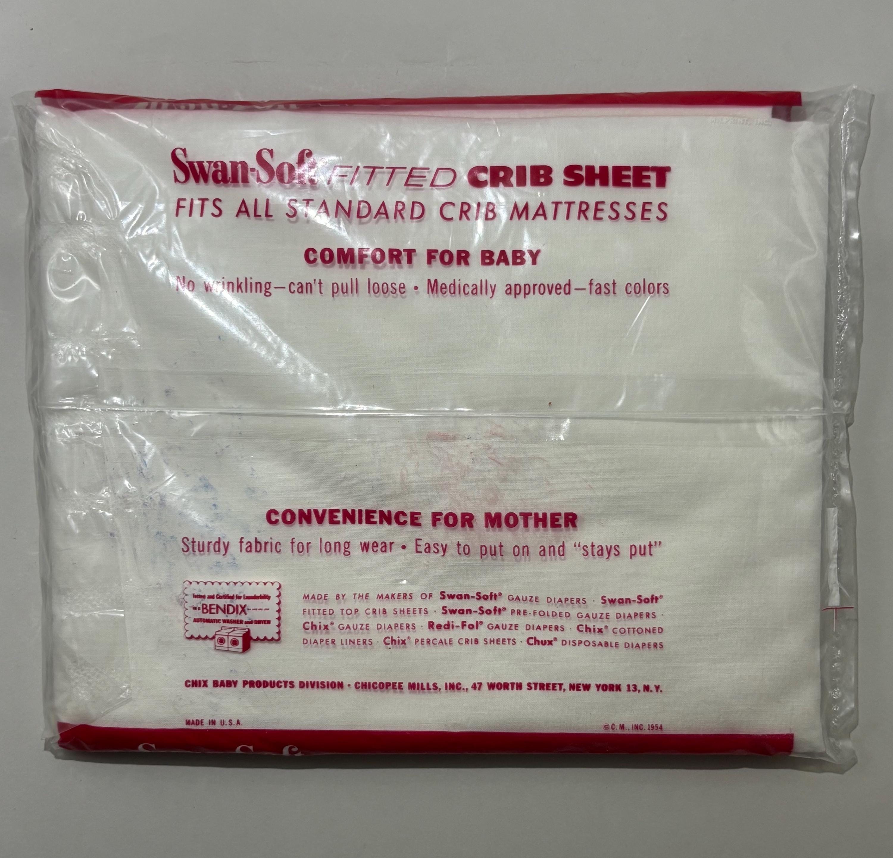 Vintage Swan-Soft Fitted Crib Sheet – 1950s Baby Graphics, NOS in Package, Chix Brand, Photo Prop, Red & White Nursery Decor - Thumbnail 2