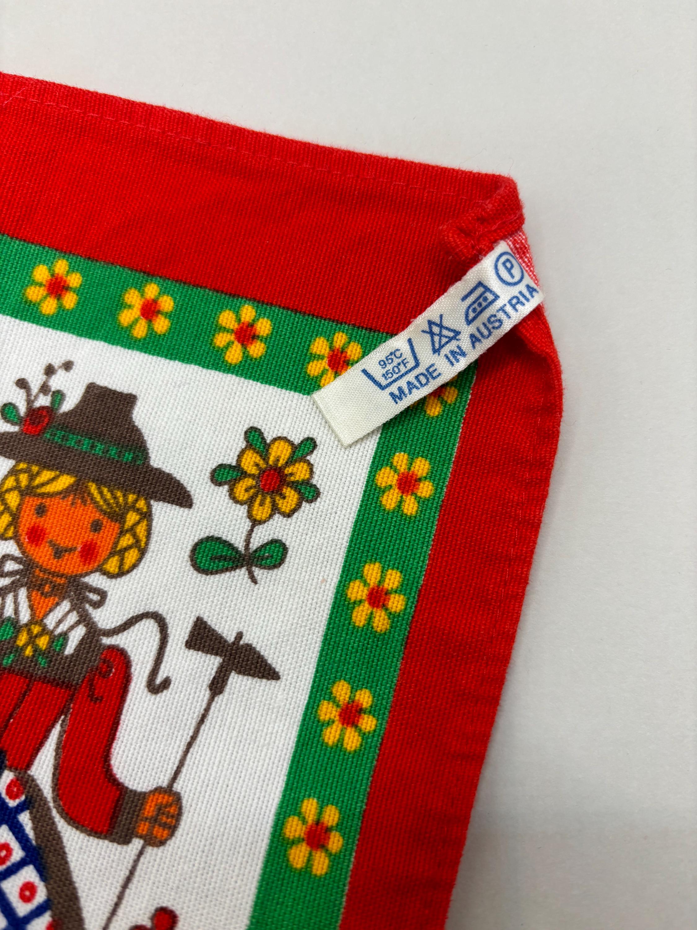 Vintage Austrian Tea Cloth – Folk Art "Peasants Grill" Kitchen Towel - Thumbnail 3