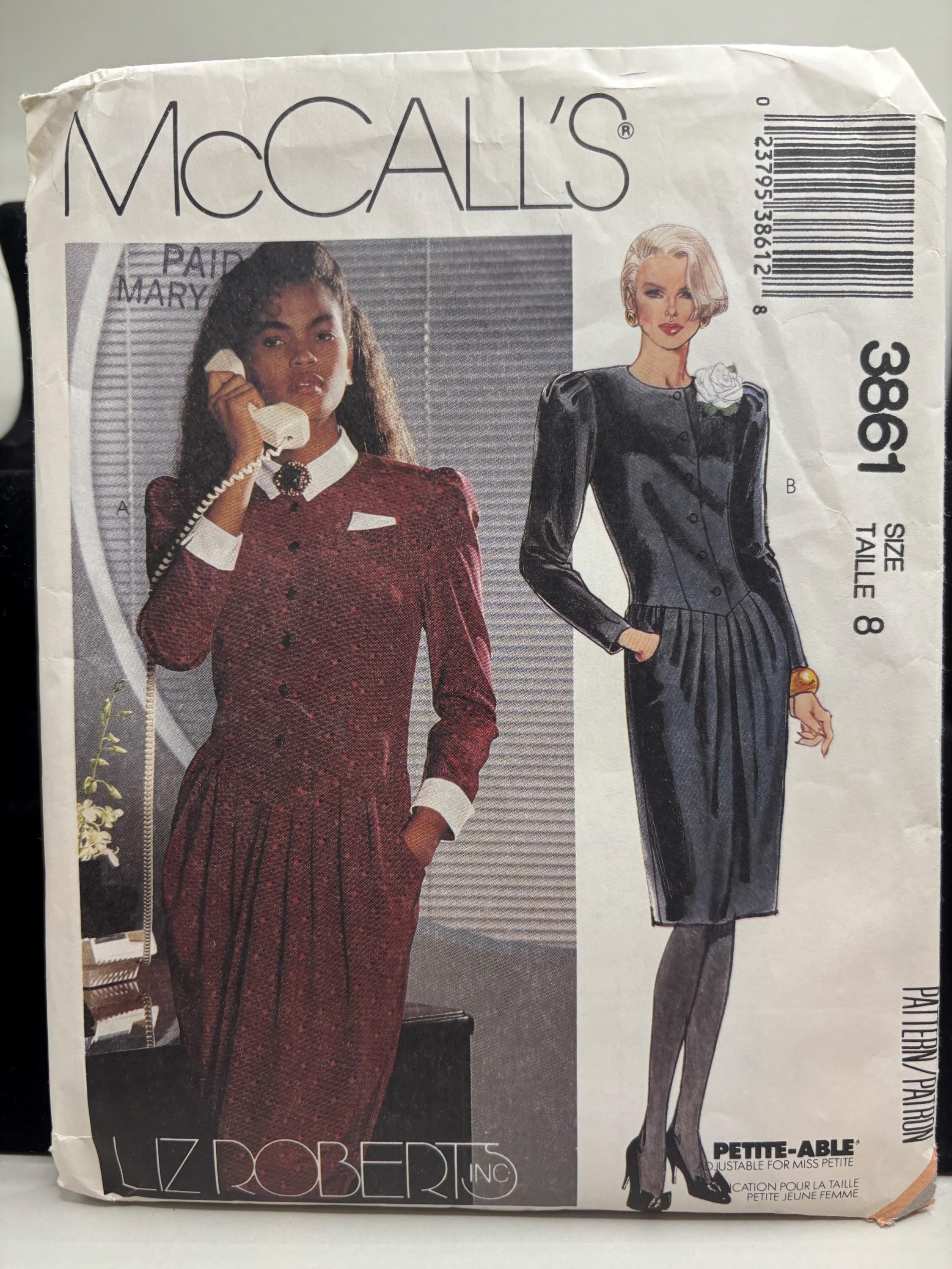 McCall’s 3861 | 1980s Business Goth Power Dress Pattern | Size 8 | Liz Roberts Inc. - Thumbnail 2