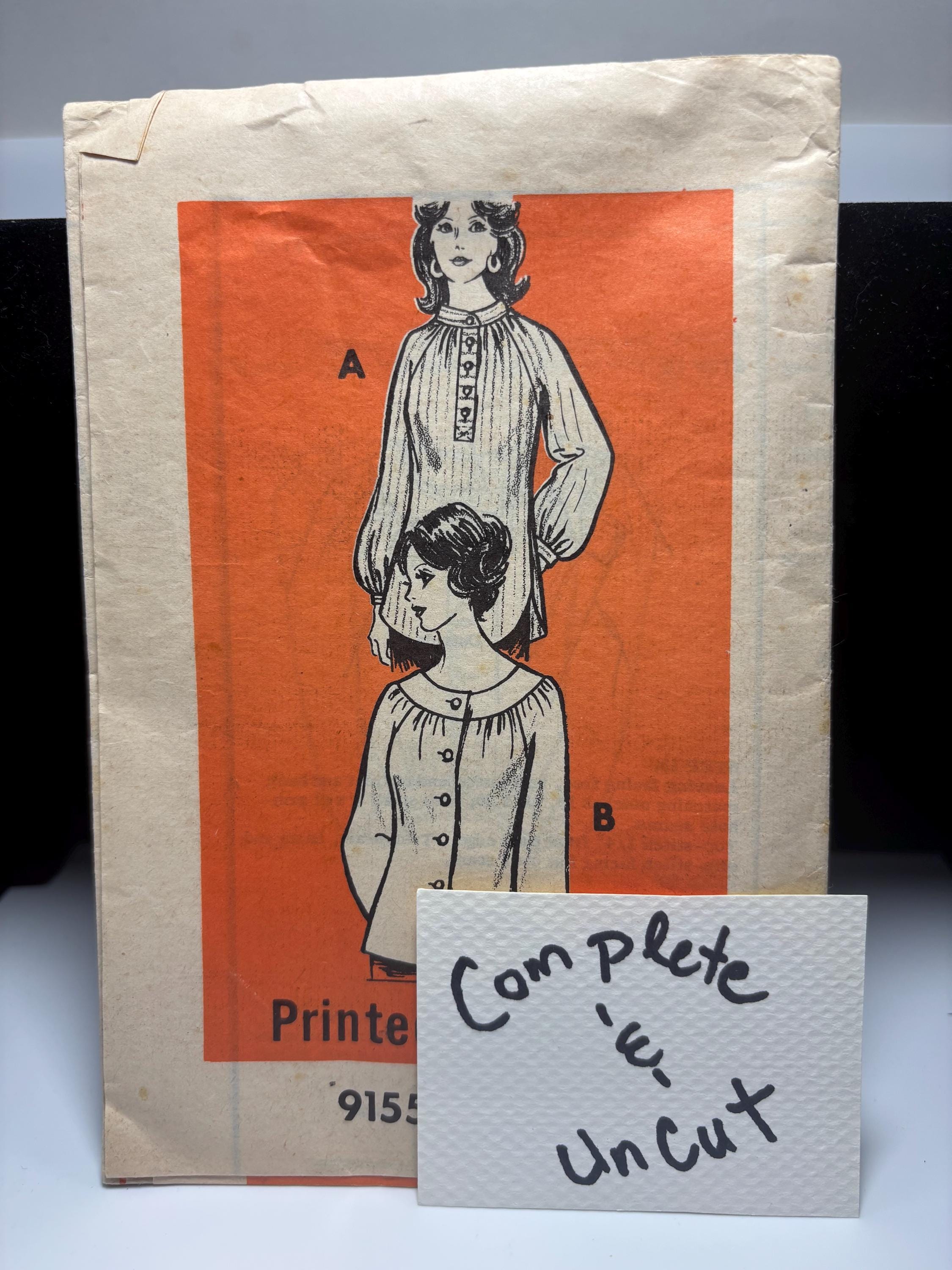 Vintage Printed Pattern 9155 – 1970s Cottagecore Prairie Blouse – Size 14 – Complete & Uncut – Peasant Style Top Pattern