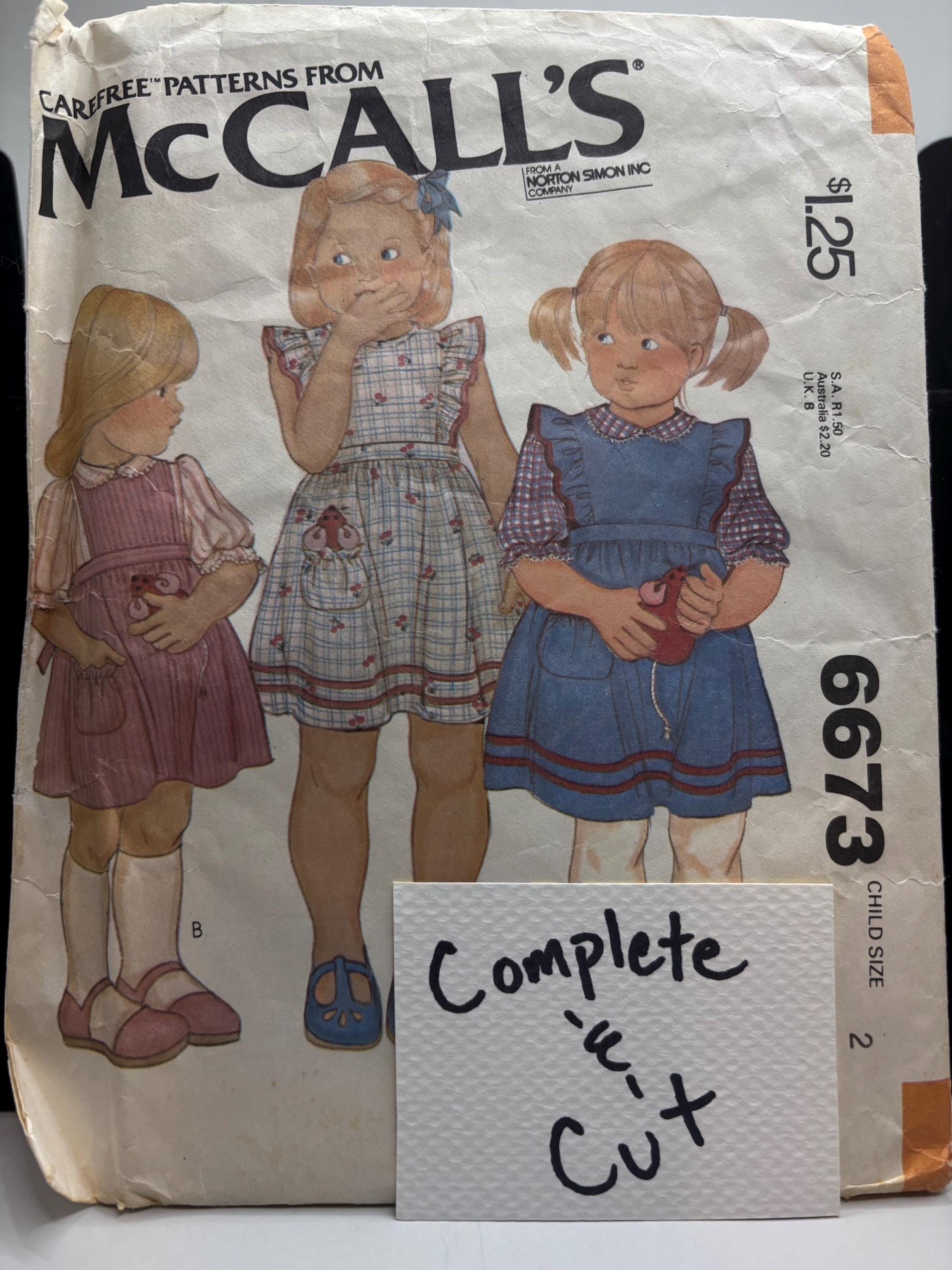 Vintage 1970s McCall’s 6673 Sewing Pattern – Child Size 2 - Retro Cottagecore Pinafore Dress Sewing Pattern