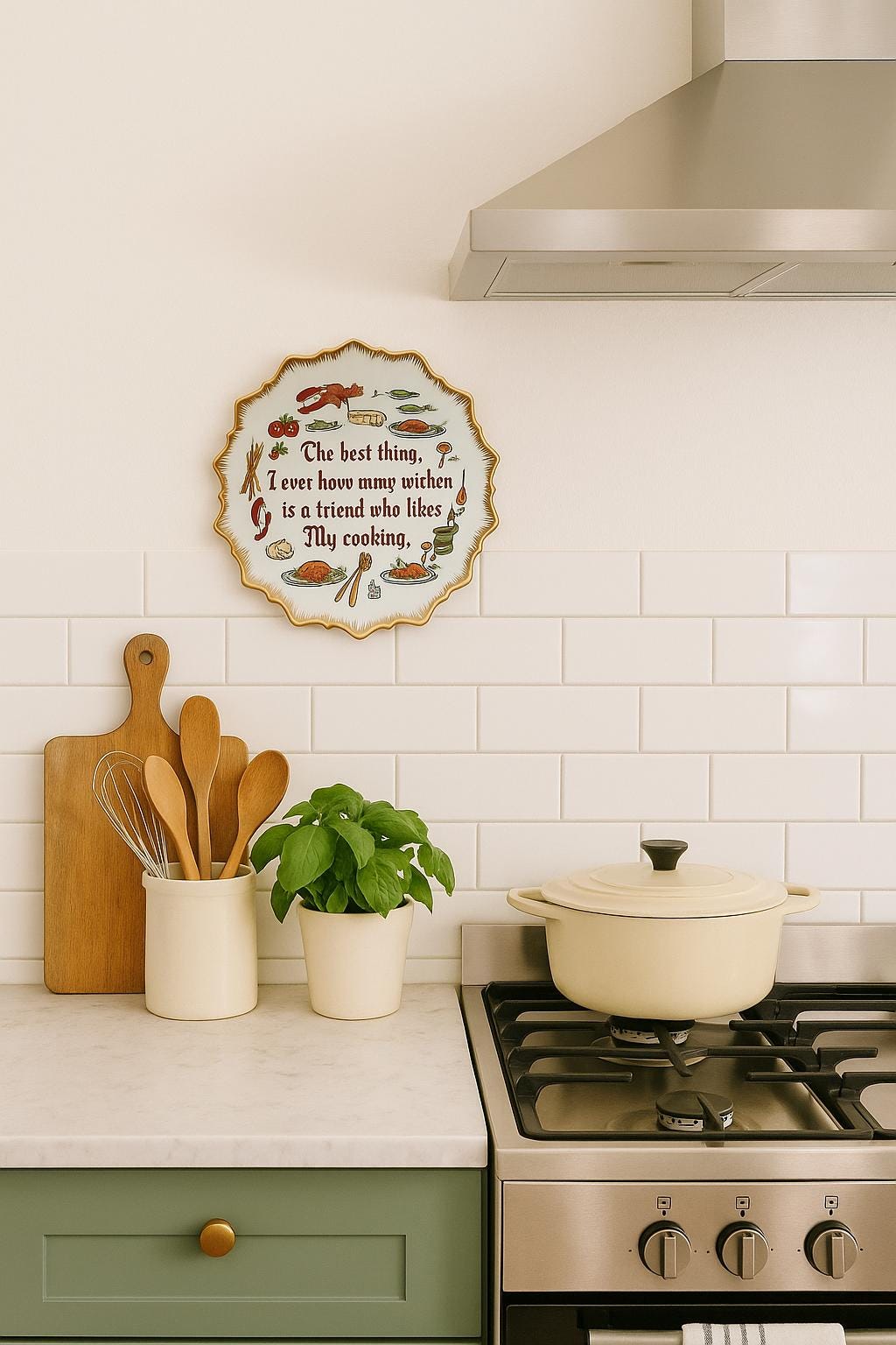 Kitschy 1960s Wall Plaque by Lego Japan – “The Best Thing in My Kitchen” Vintage 8" Hanging Plate with Retro Food Graphics