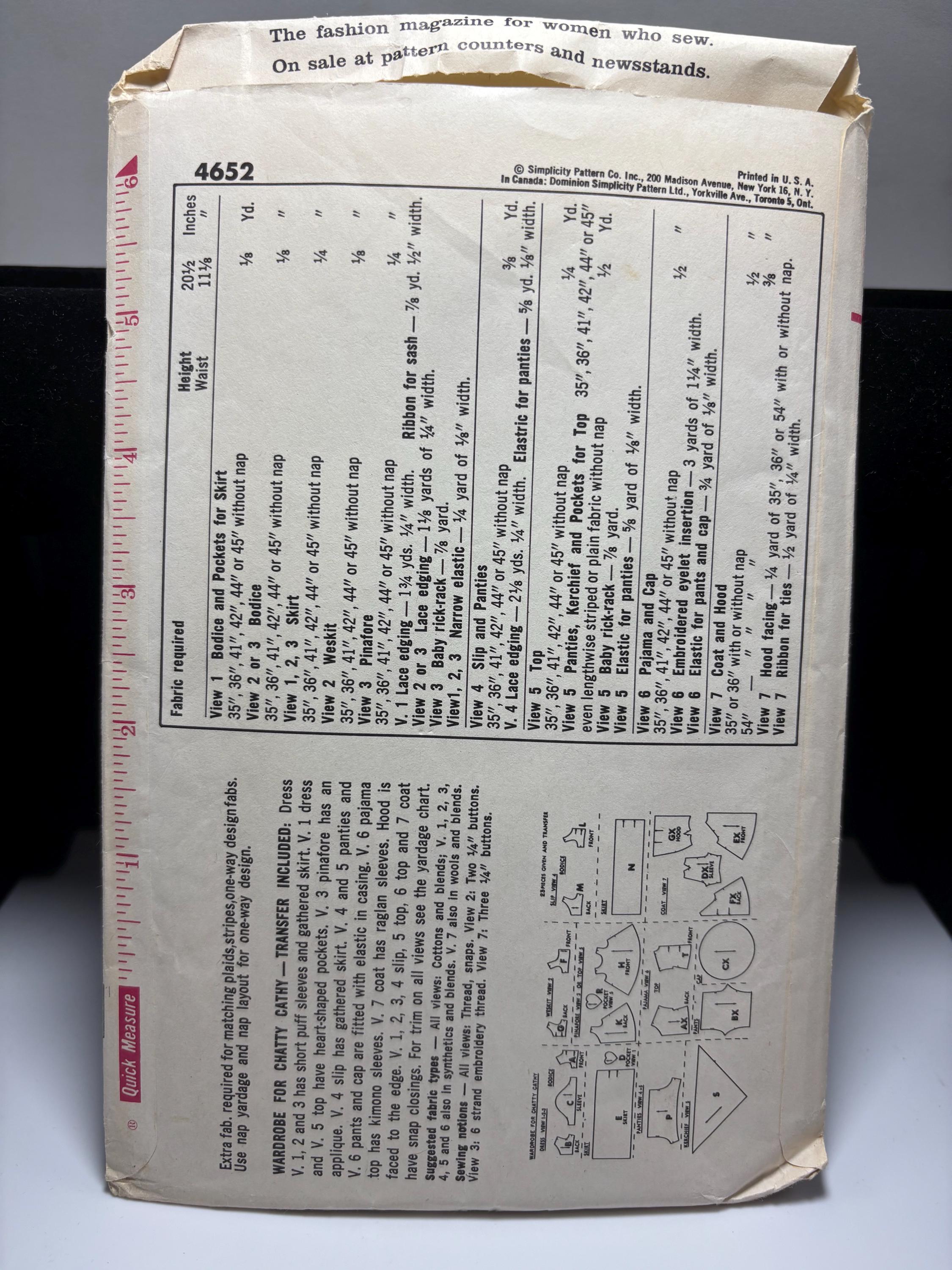 Vintage 1950s Simplicity 4652 Doll Clothes Sewing Pattern – Complete & Uncut – Outfits for 20 1/2” Doll - Thumbnail 3