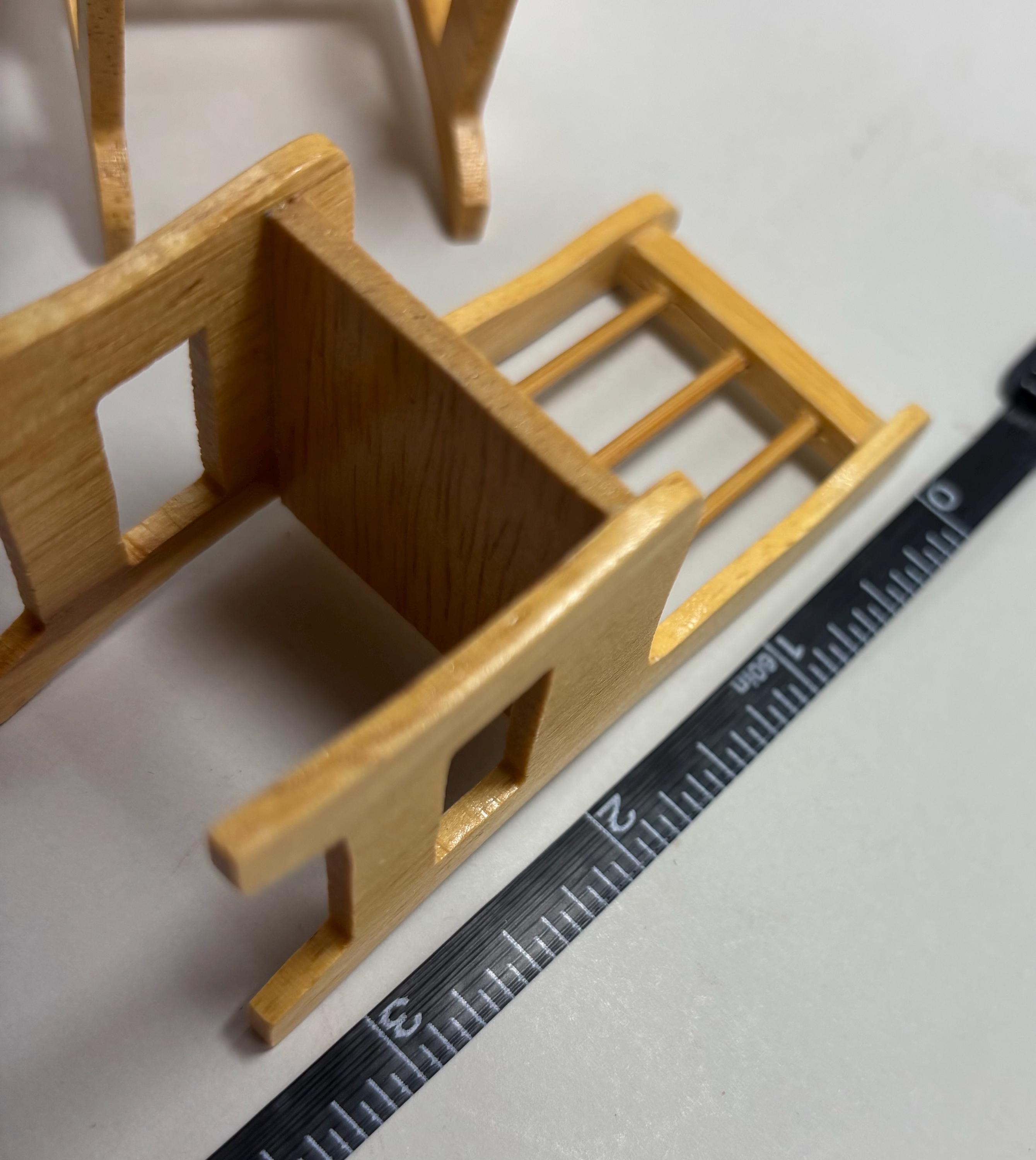 Vintage Miniature Wooden Dollhouse Furniture Set – 2 Chairs + Table – Whimsical  1:12 Scale - Perfect for Crafting, Fairy Homes, or Play - Thumbnail 6