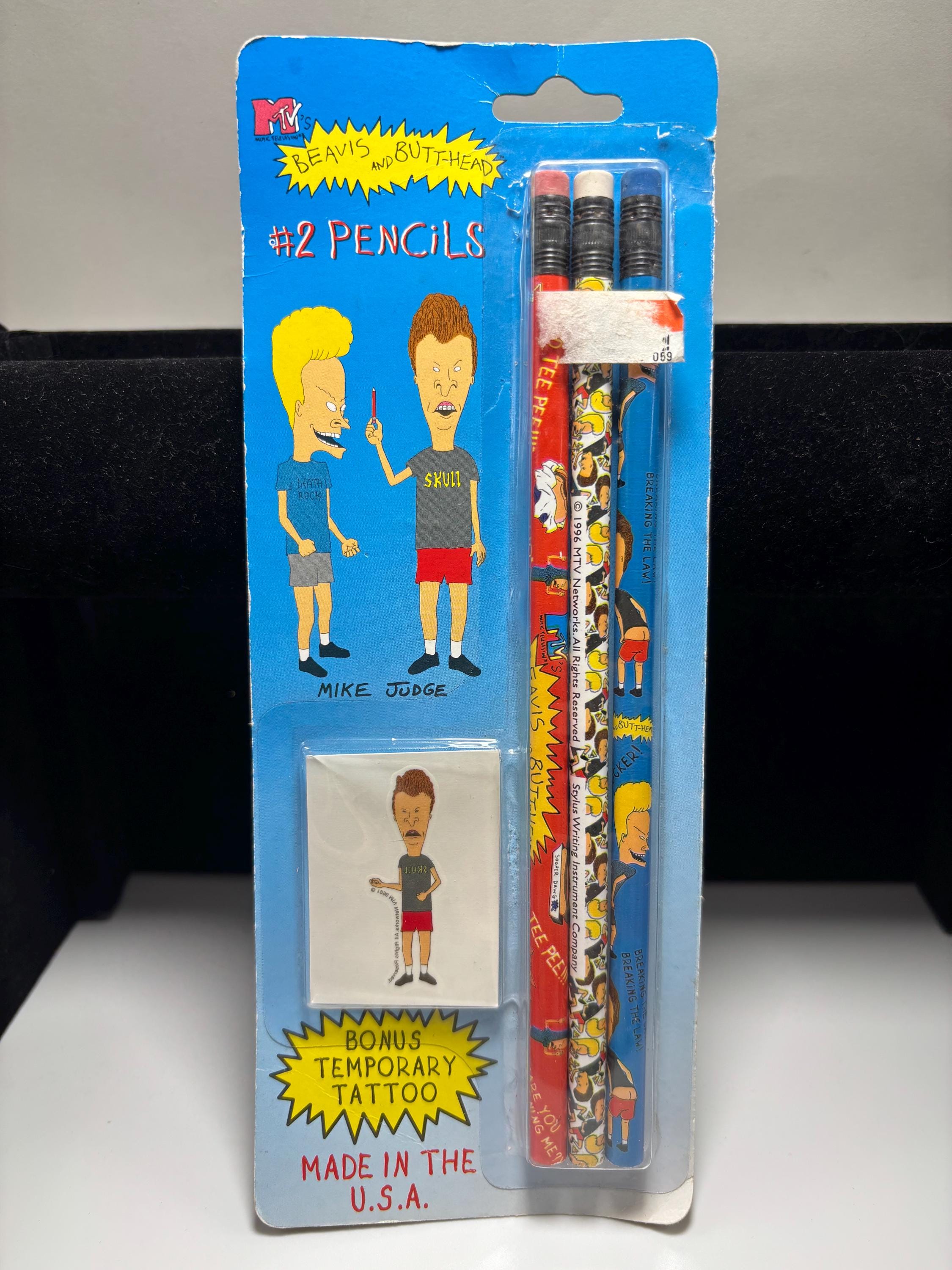 Uhh Huh Huh… Beavis & Butt-Head Pencils – 1997 MTV Sealed Pack w/ Dumb Tattoo - Two Idiots Are Better Than One