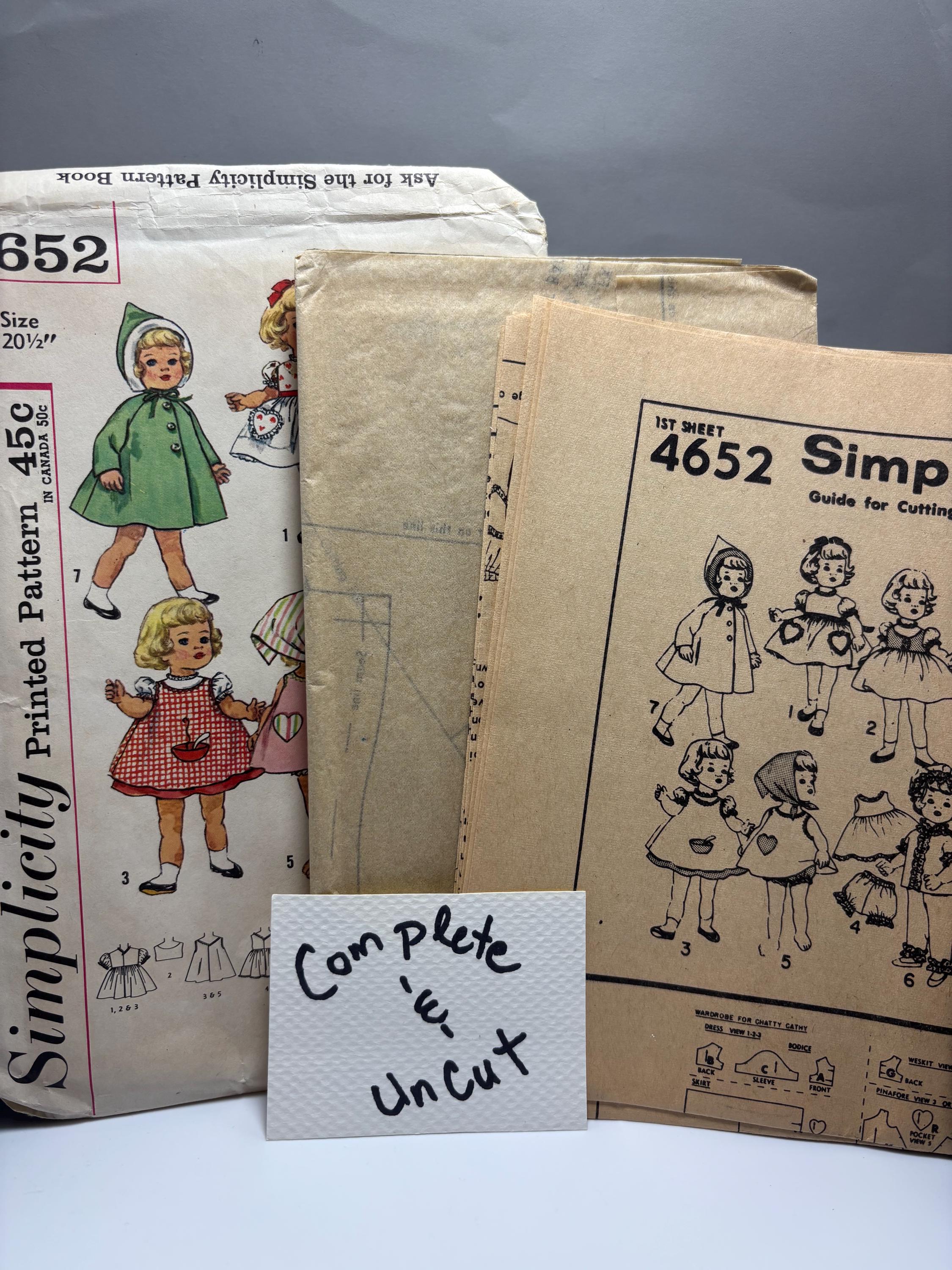 Vintage 1950s Simplicity 4652 Doll Clothes Sewing Pattern – Complete & Uncut – Outfits for 20 1/2” Doll - Thumbnail 6