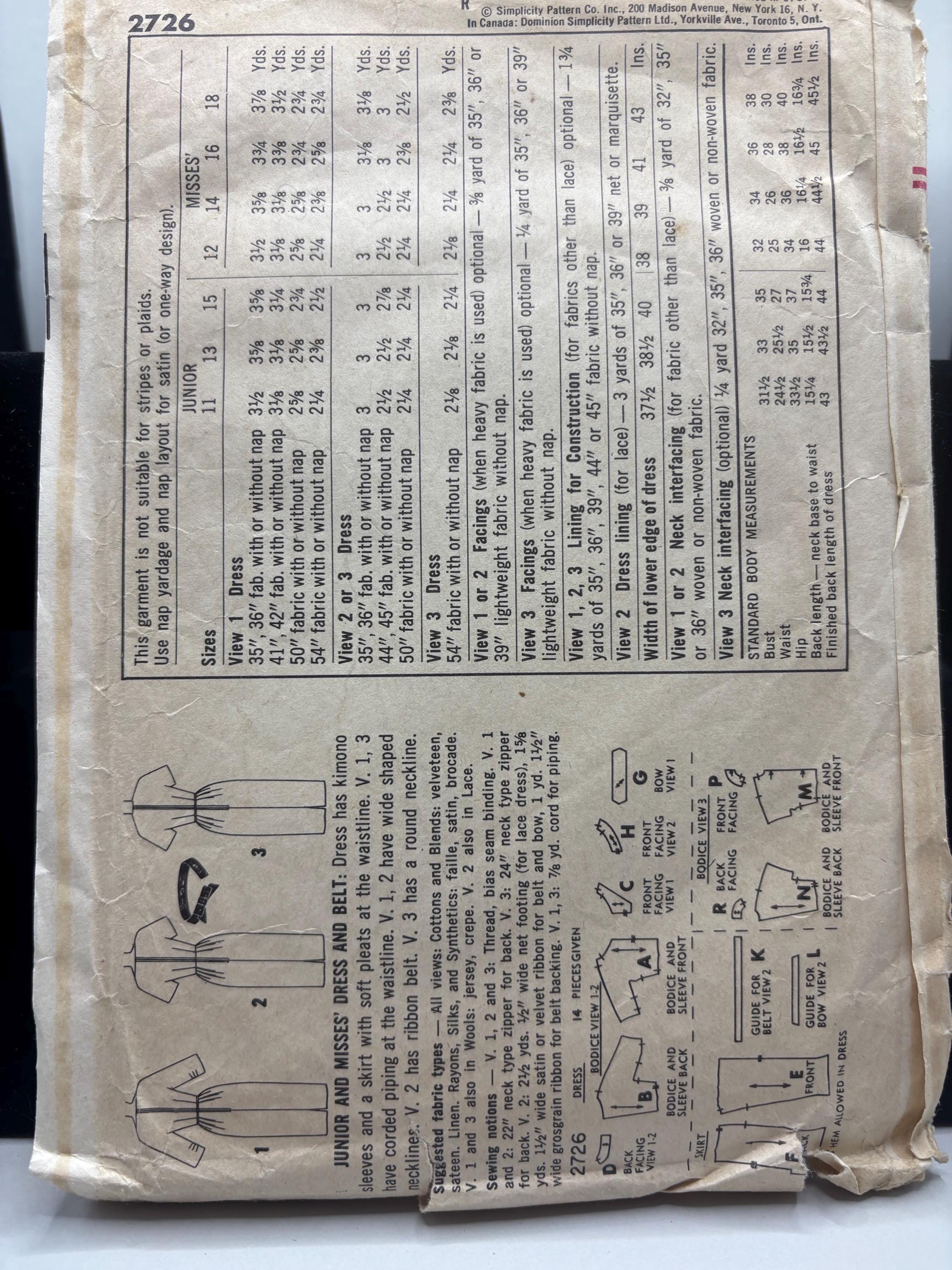 1950s Simplicity 2726 Dress Pattern – Size 14 Bust 34 – Classic Wiggle Dress with Bateau Neckline – Cut & Complete Jackie O Style 1958 - Thumbnail 3