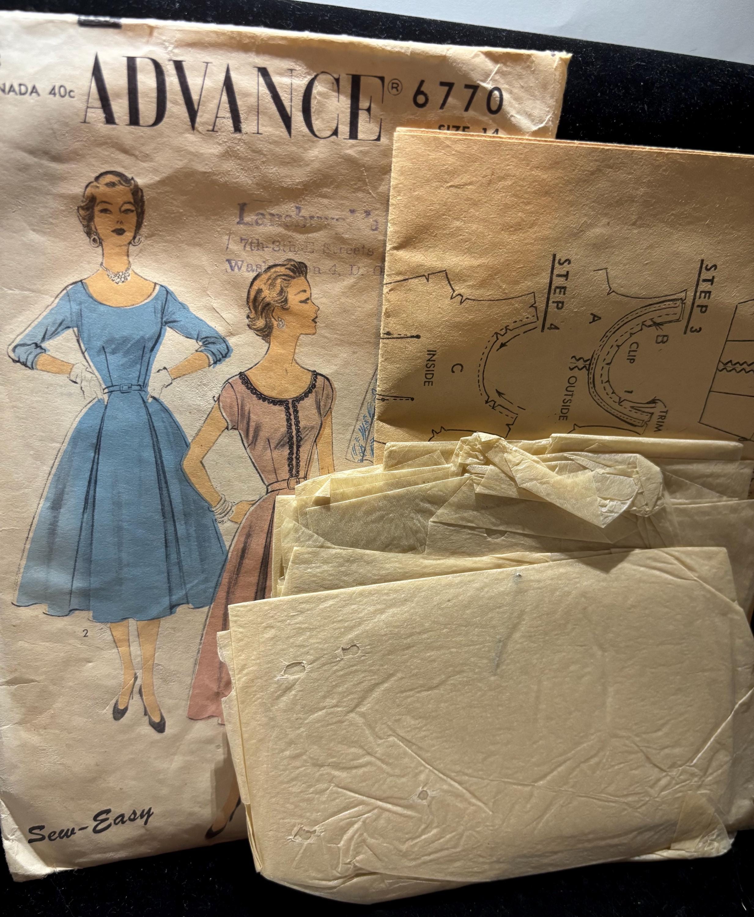 Vintage 1950s Advance 6770 Sewing Pattern – Misses Size 14 Bust 32 – Connie Francis Style Boatneck Fit & Flare Dress, Complete Cut Pattern - Thumbnail 4