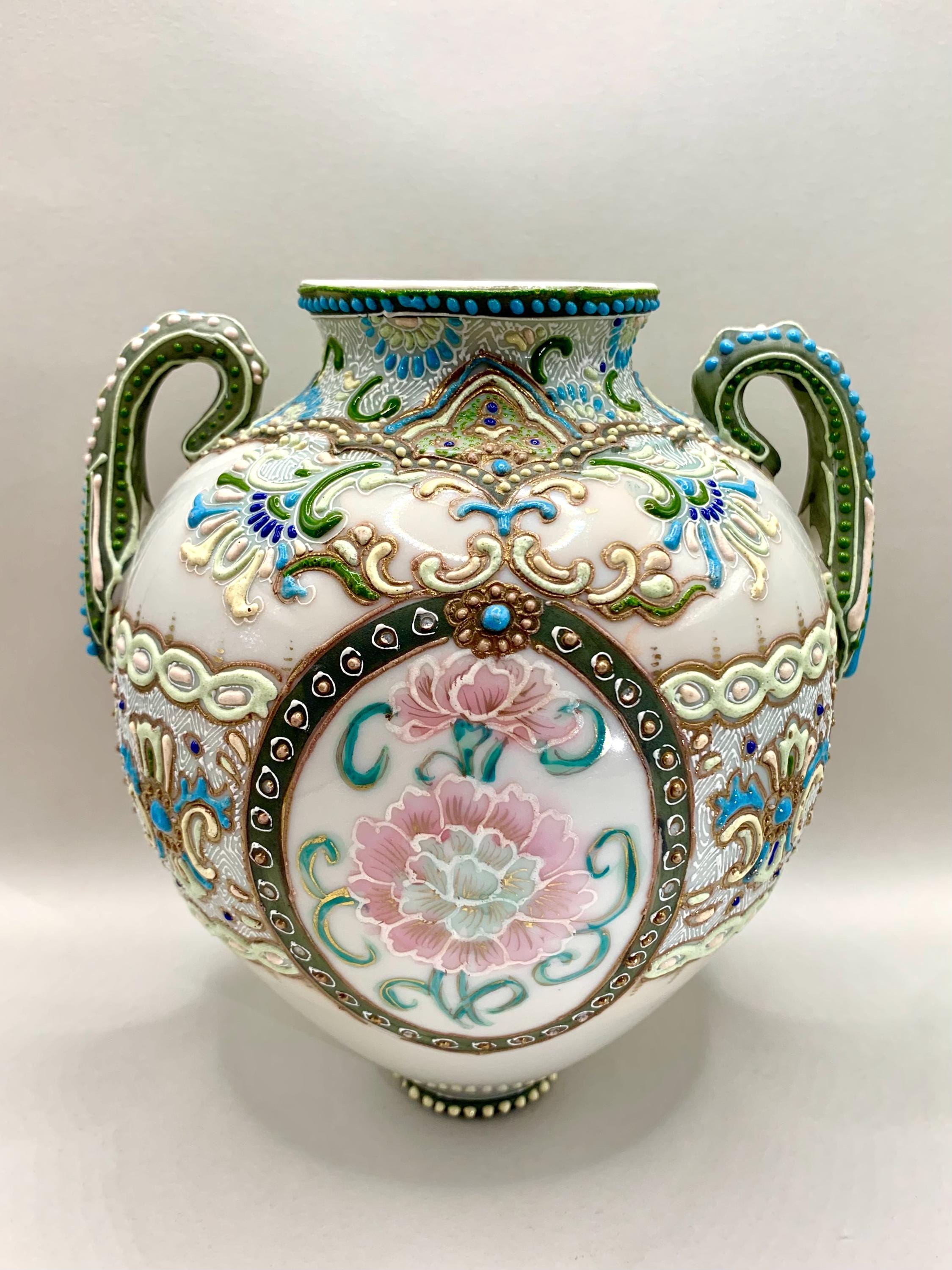 Antique Early 1900s Moriage Vase – Hand-Painted Floral Raised Enamel, Art Nouveau History