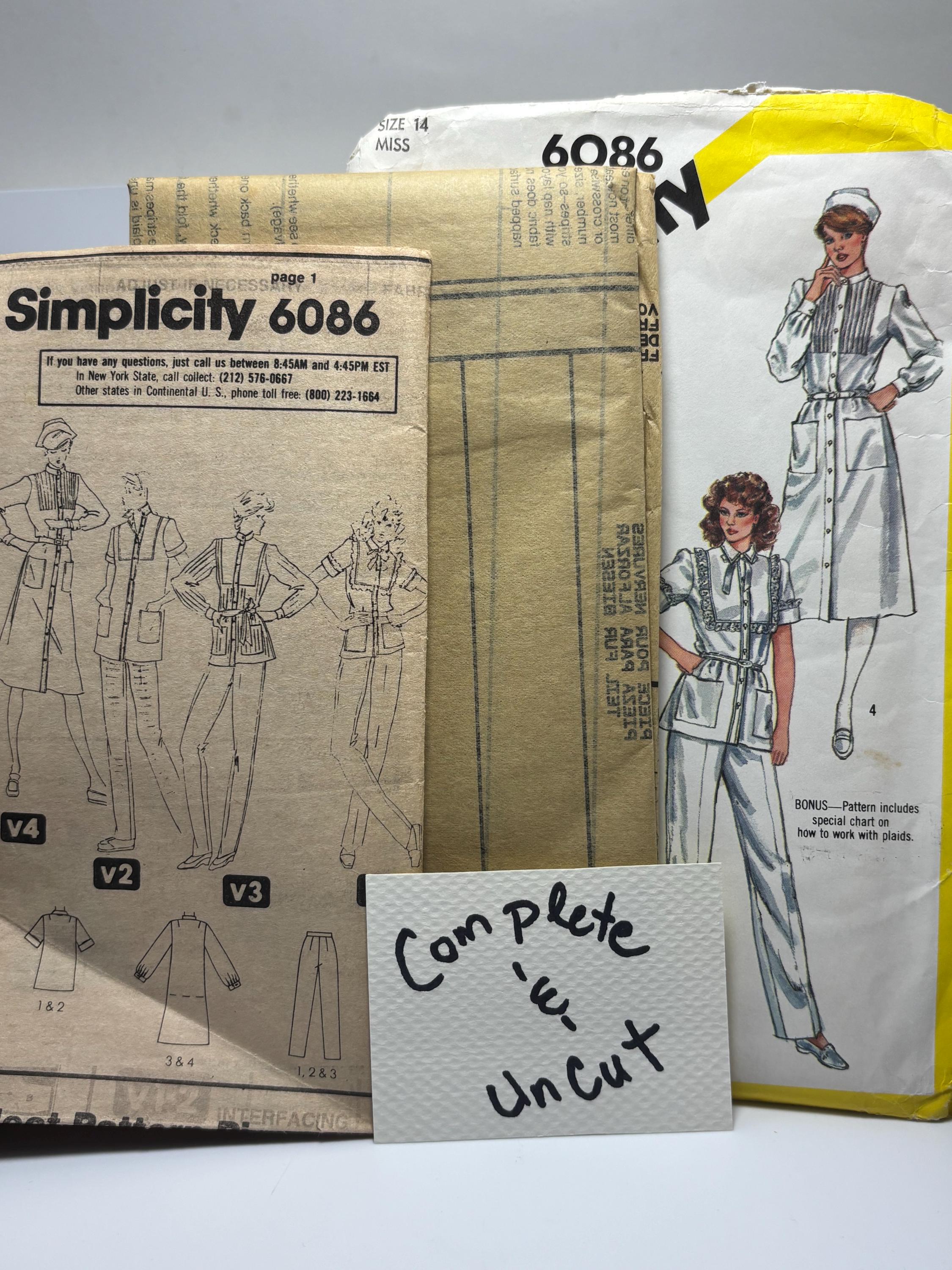 Simplicity 6086 Vintage 1980s Nurse Uniform Sewing Pattern – Dress, Tunic & Pants, Size 14, Uncut Complete - Cosplay, Costume or Play Outfit - Thumbnail 5
