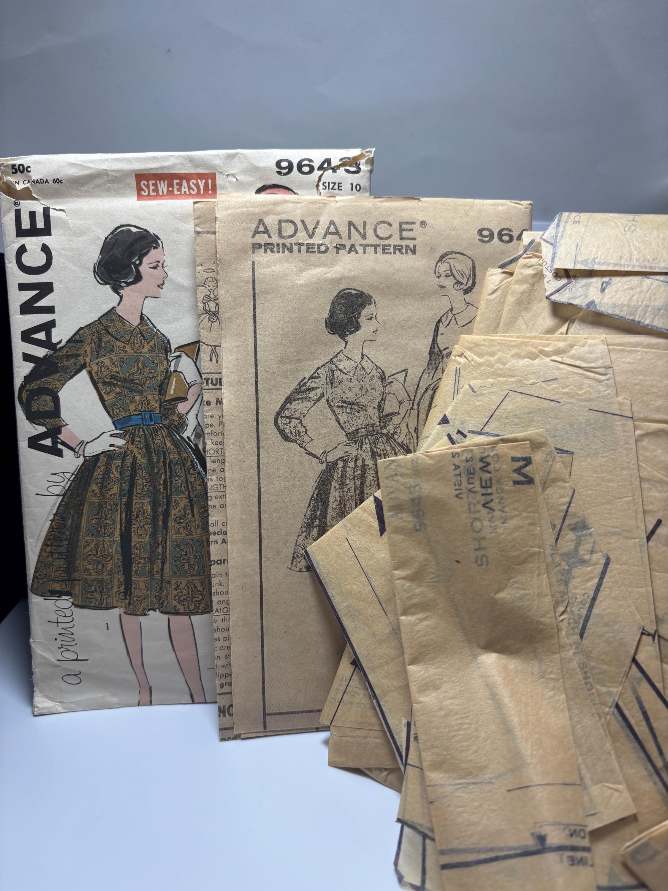 Advance 9643 (1950s) Full-Skirt Dress with Peter Pan Collar – Size 10 – Complete & Cut – Priscilla Presley Southern Debutante Style - Thumbnail 5