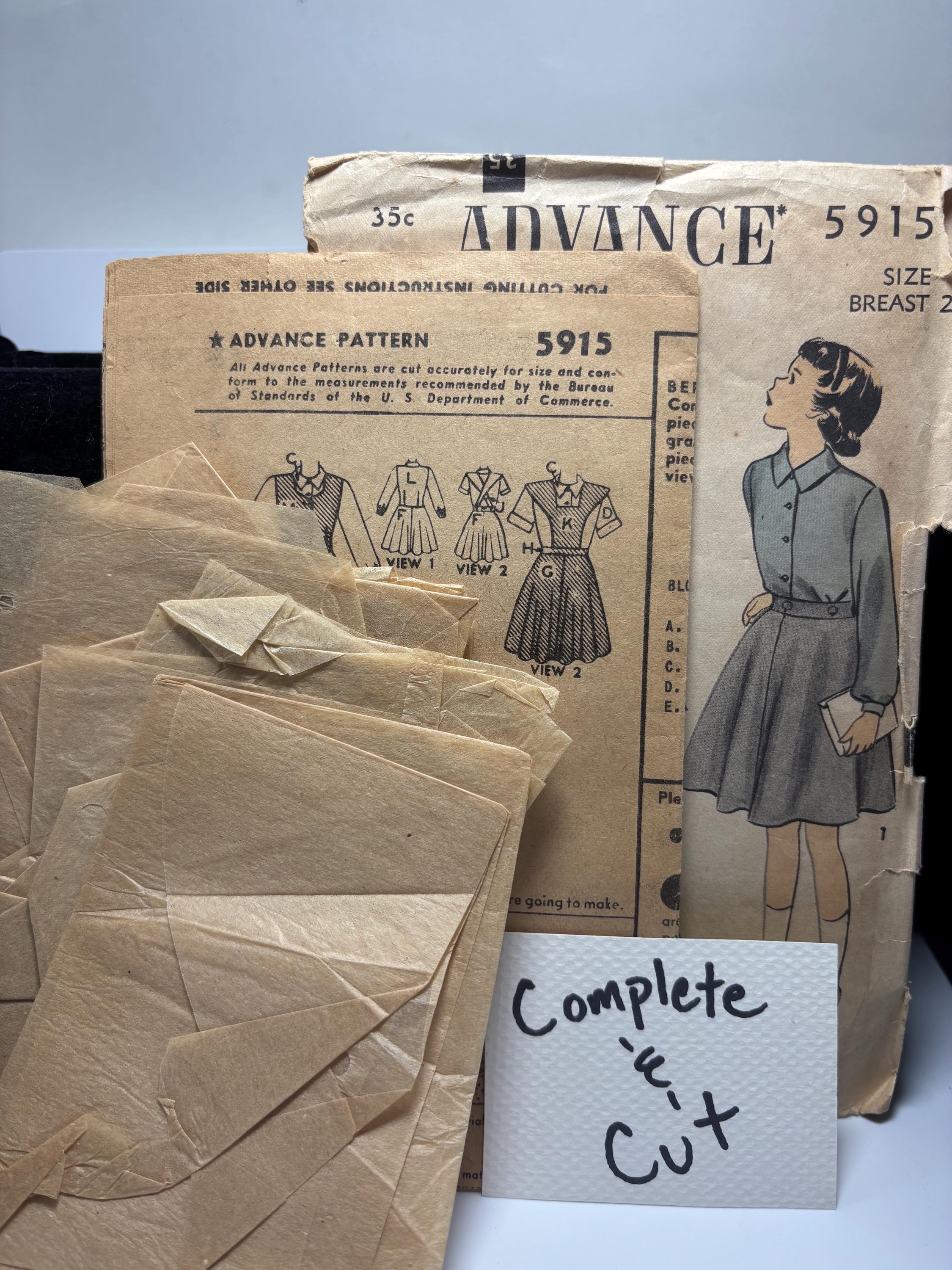 Advance 5915 (1950s) Girls’ Pinafore, Blouse & Skirt Pattern | Size 4 | Storybook School Dress Ensemble | Complete Cut Sewing Pattern - Thumbnail 5