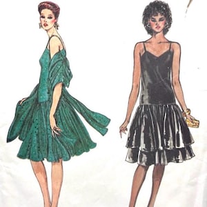 Vogue 8494 (1980s) Cocktail or Party Dress with Shawl – Size 10 – Complete & Cut – Electric Prom Night Glam Vintage Sewing Pattern