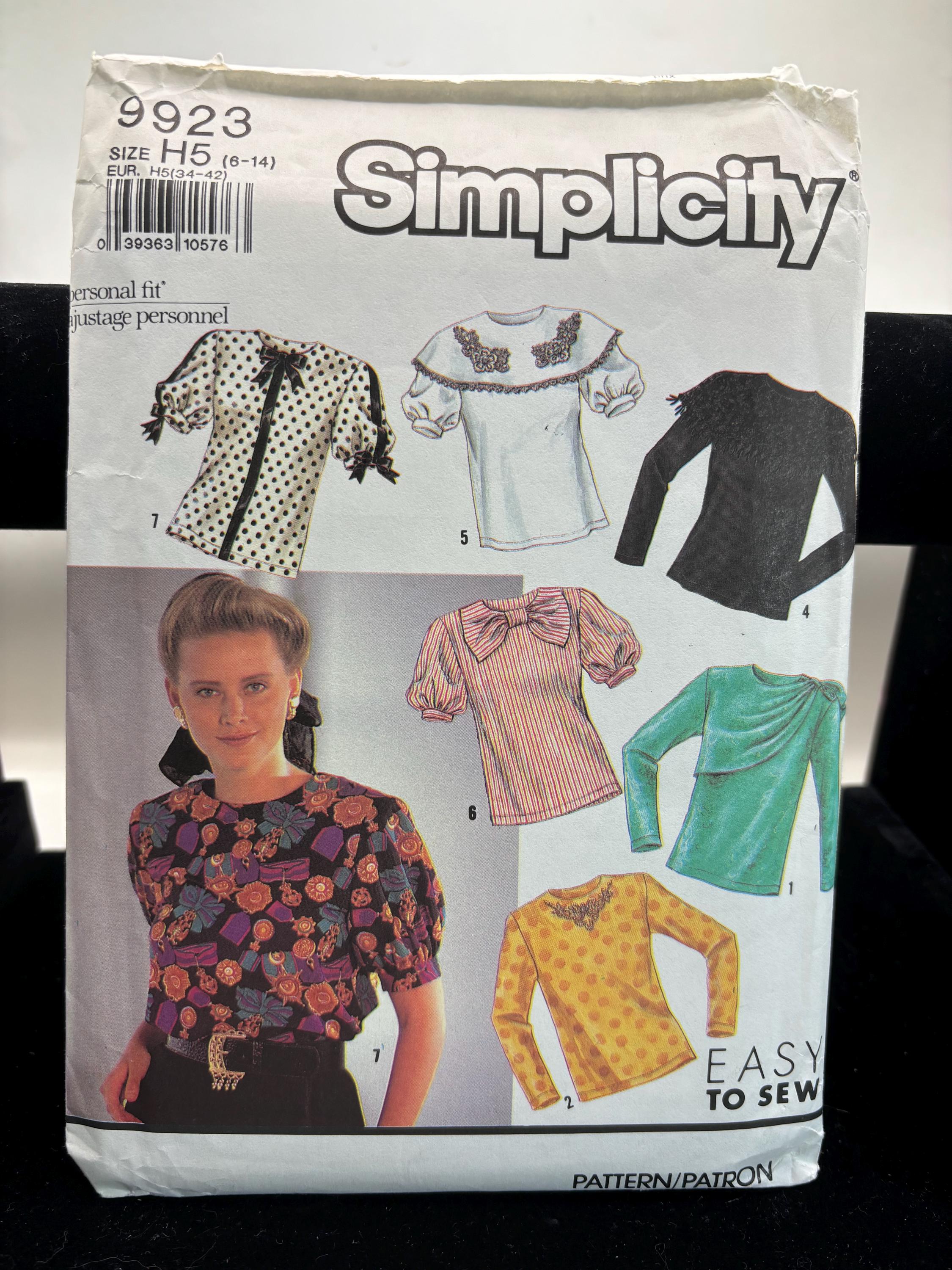 Vintage Simplicity 10576 Sewing Pattern – 1980s Blouse Collection – Sizes 6–14 Cottagecore Bookcore DIY Sewing