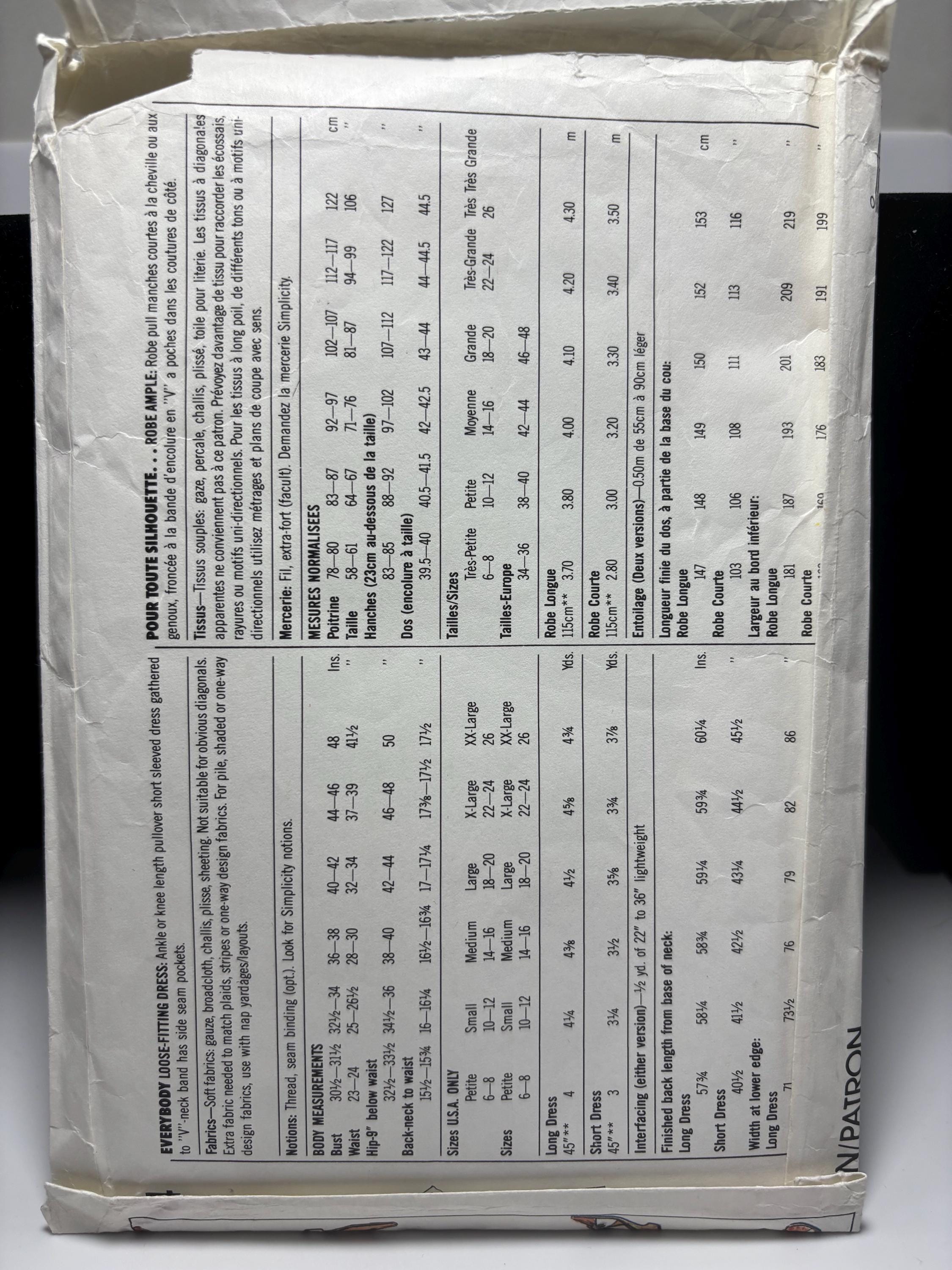 Vintage Simplicity 9154 — Easy-to-Sew Caftan Dress Pattern (Size CC MD–XXL) — Short and Long Muumuu Style — Complete & Cut - Thumbnail 3