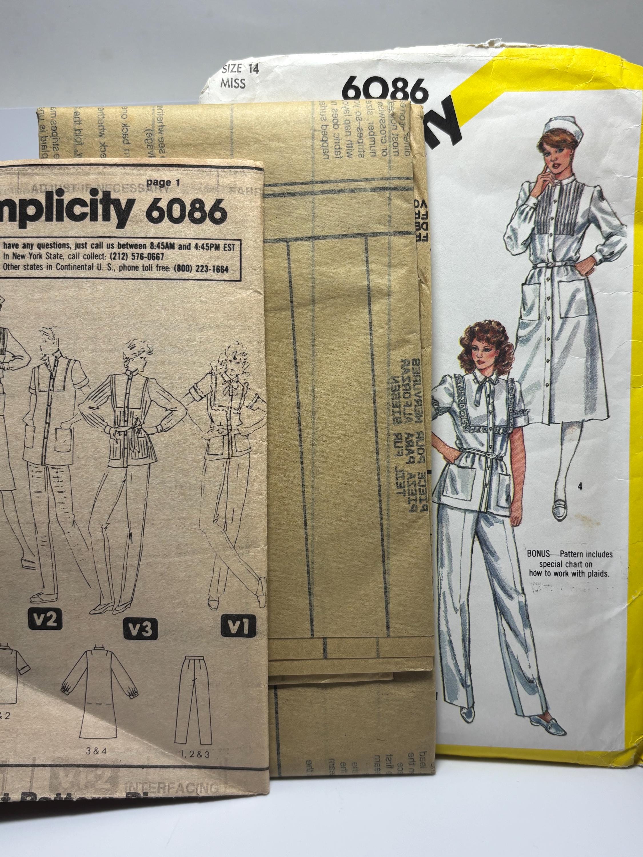 Simplicity 6086 Vintage 1980s Nurse Uniform Sewing Pattern – Dress, Tunic & Pants, Size 14, Uncut Complete - Cosplay, Costume or Play Outfit - Thumbnail 4