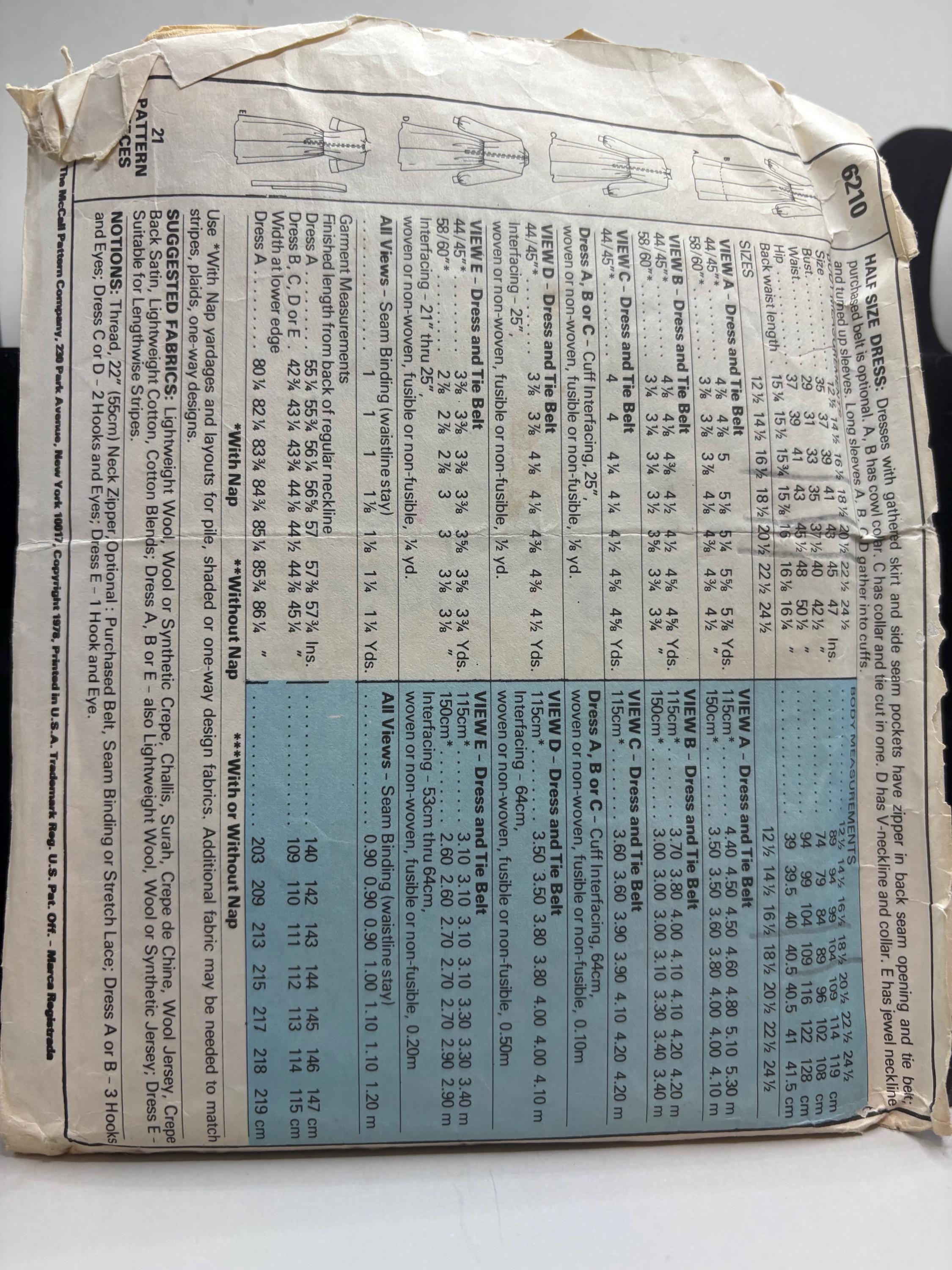 Vintage McCall's 6210 Half Size Dress Pattern | 1980s Power Puff Sleeve V-Neck Dress | Sizes 16 1/2 - 20 1/2 | Complete & Cut - Thumbnail 3