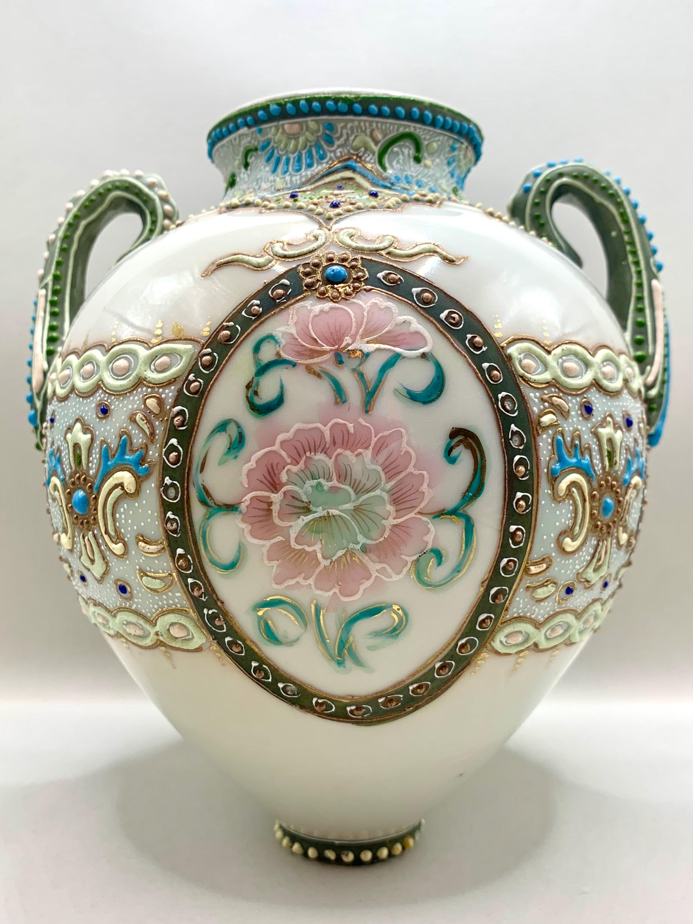 Antique Early 1900s Moriage Vase – Hand-Painted Floral Raised Enamel, Art Nouveau History - Thumbnail 3