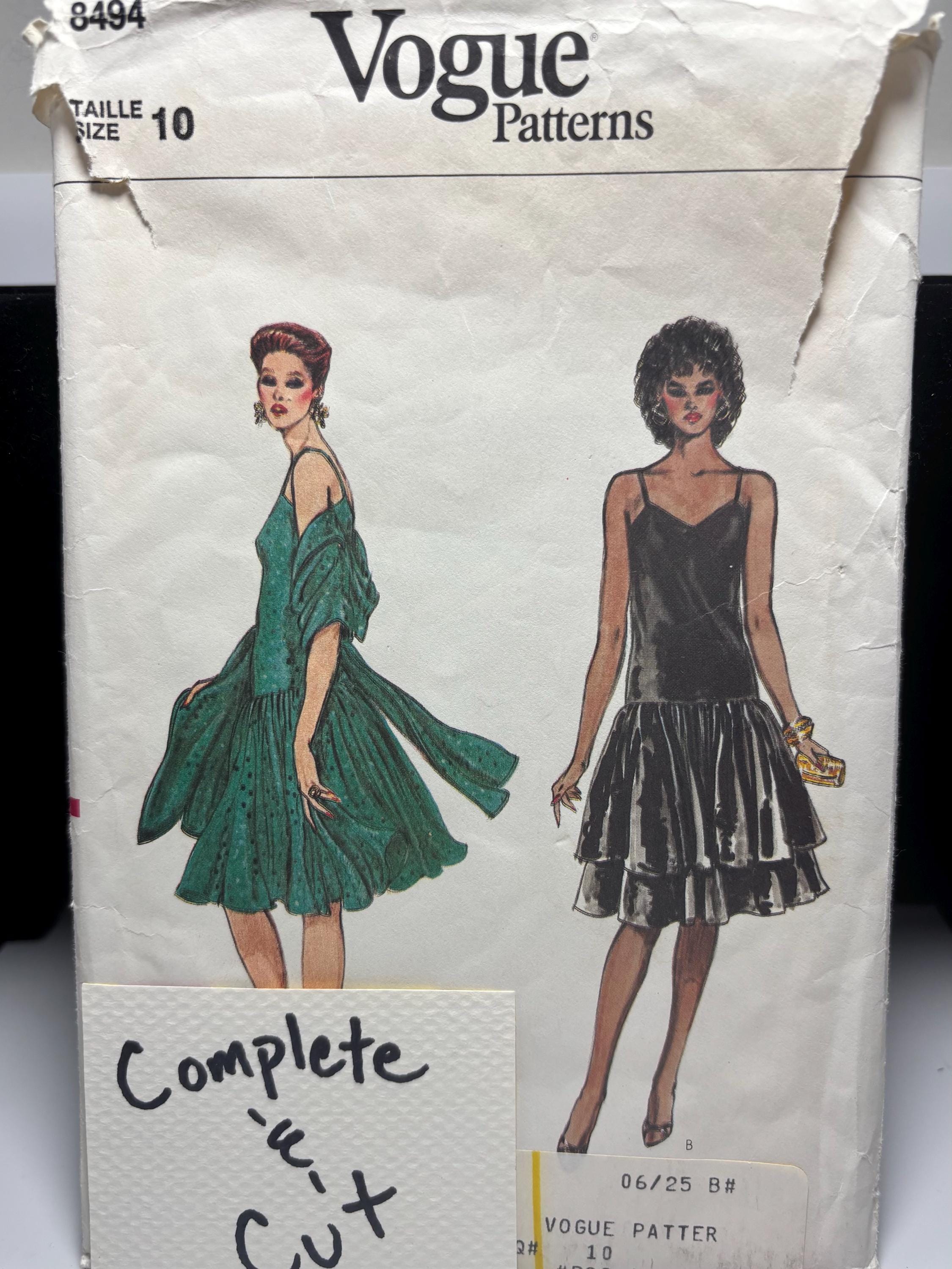 Vogue 8494 (1980s) Cocktail or Party Dress with Shawl – Size 10 – Complete & Cut – Electric Prom Night Glam Vintage Sewing Pattern