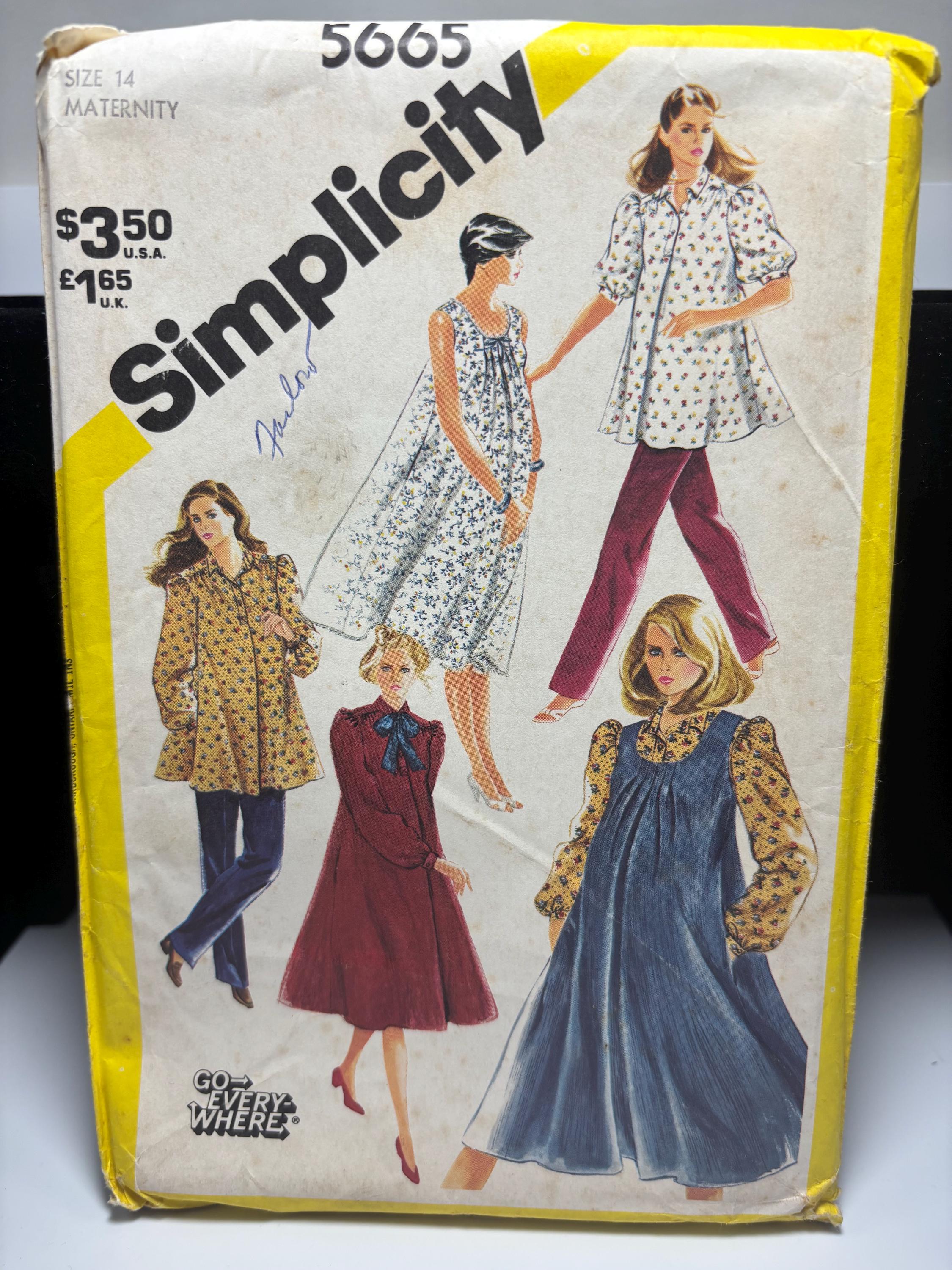 Vintage Simplicity 5665 1970s Maternity Dress, Top & Pants Pattern – Size 14 – Complete Uncut – Chic Modern Mother Style - Thumbnail 2