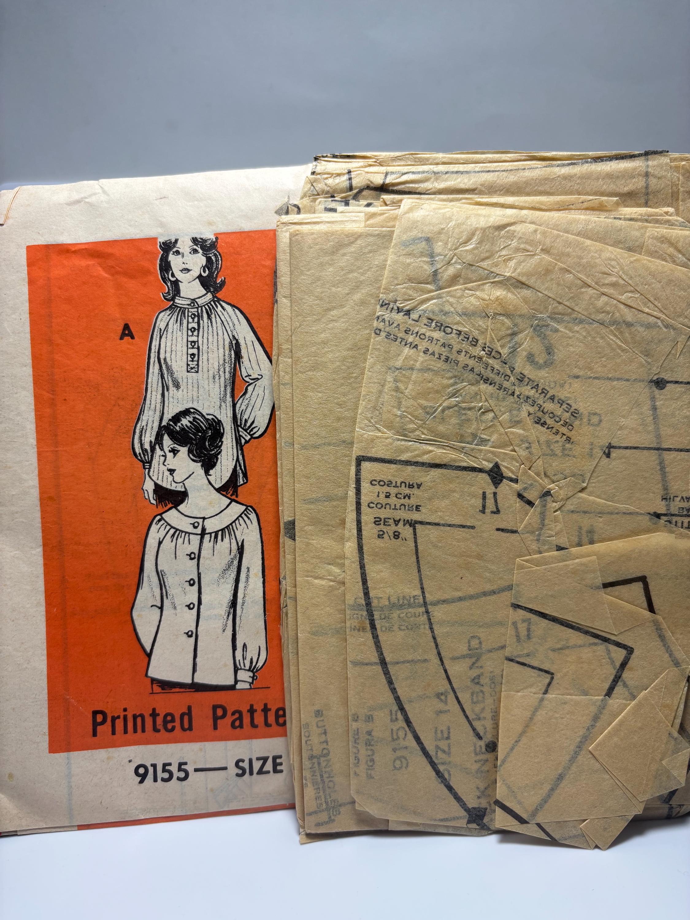 Vintage Printed Pattern 9155 – 1970s Cottagecore Prairie Blouse – Size 14 – Complete & Uncut – Peasant Style Top Pattern - Thumbnail 4