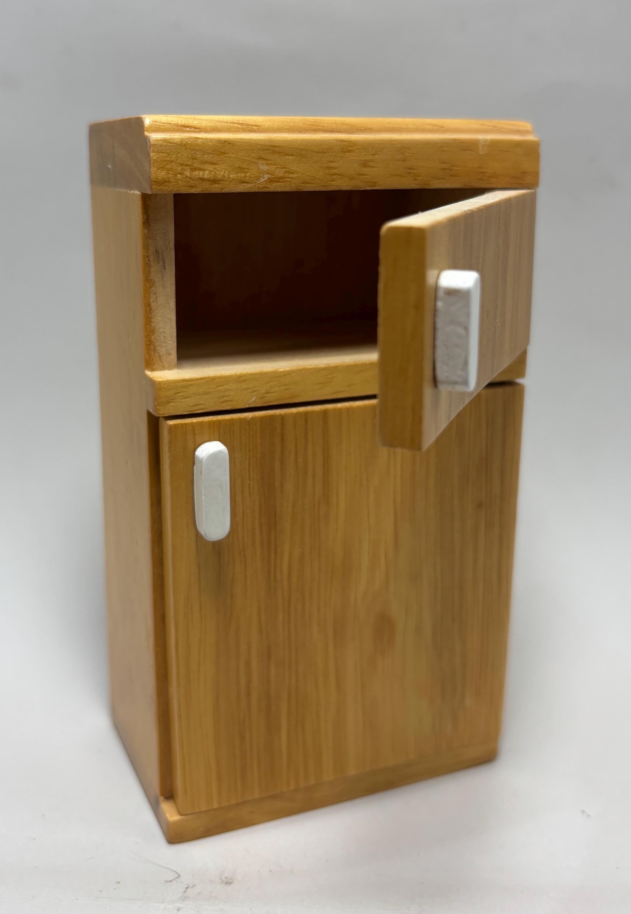 Miniature Wooden Dollhouse Refrigerator – Two-Door Fridge with Freezer – Vintage Made in China – Spooky Dollhouse Furniture