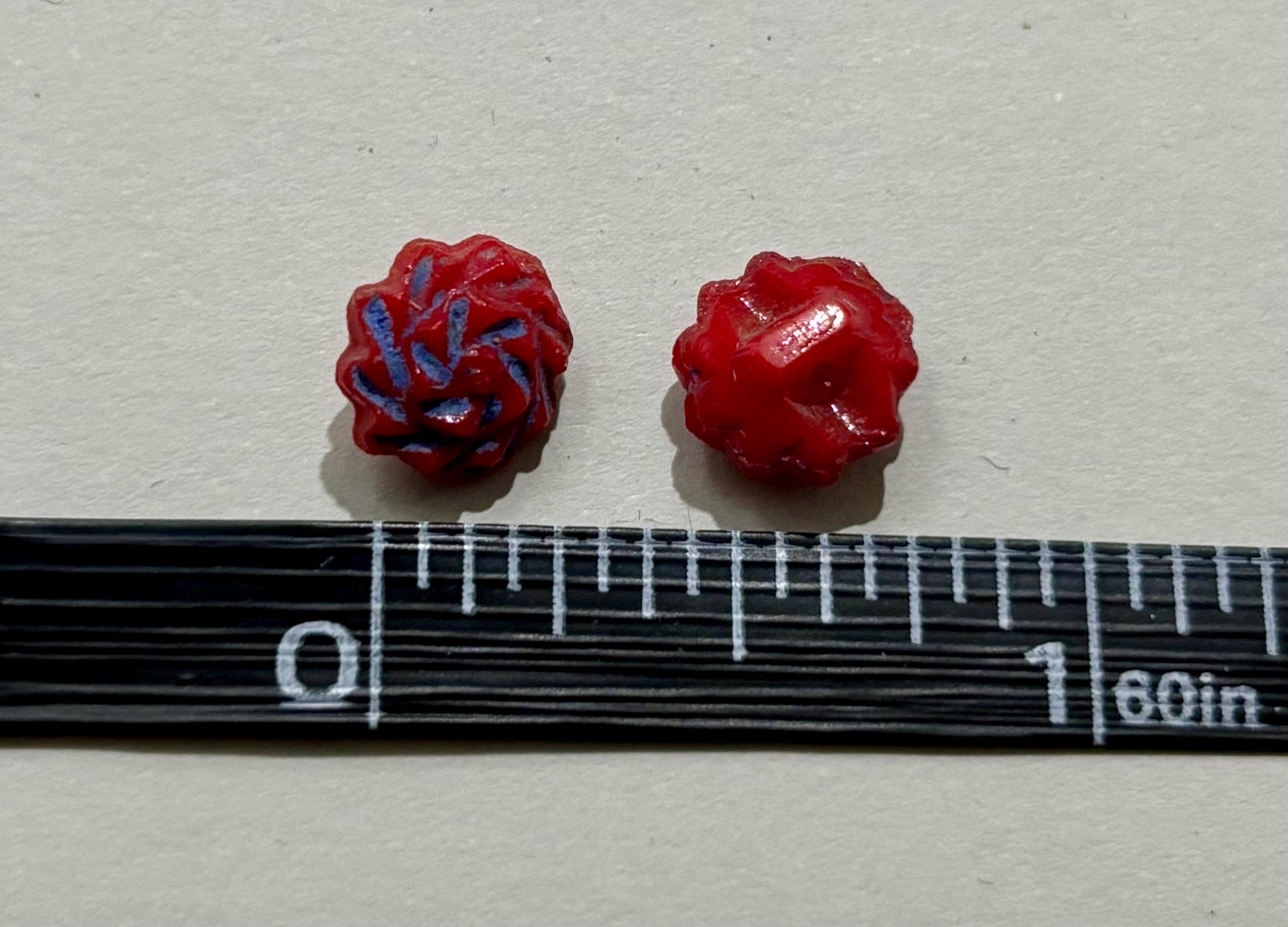 Antique 1920s Czech Glass Buttons – Style No. 2329 – Red with Periwinkle Blue Swirl, Art Deco Drama – Set of 16 – Made in Czecho-Slovakia - Thumbnail 3