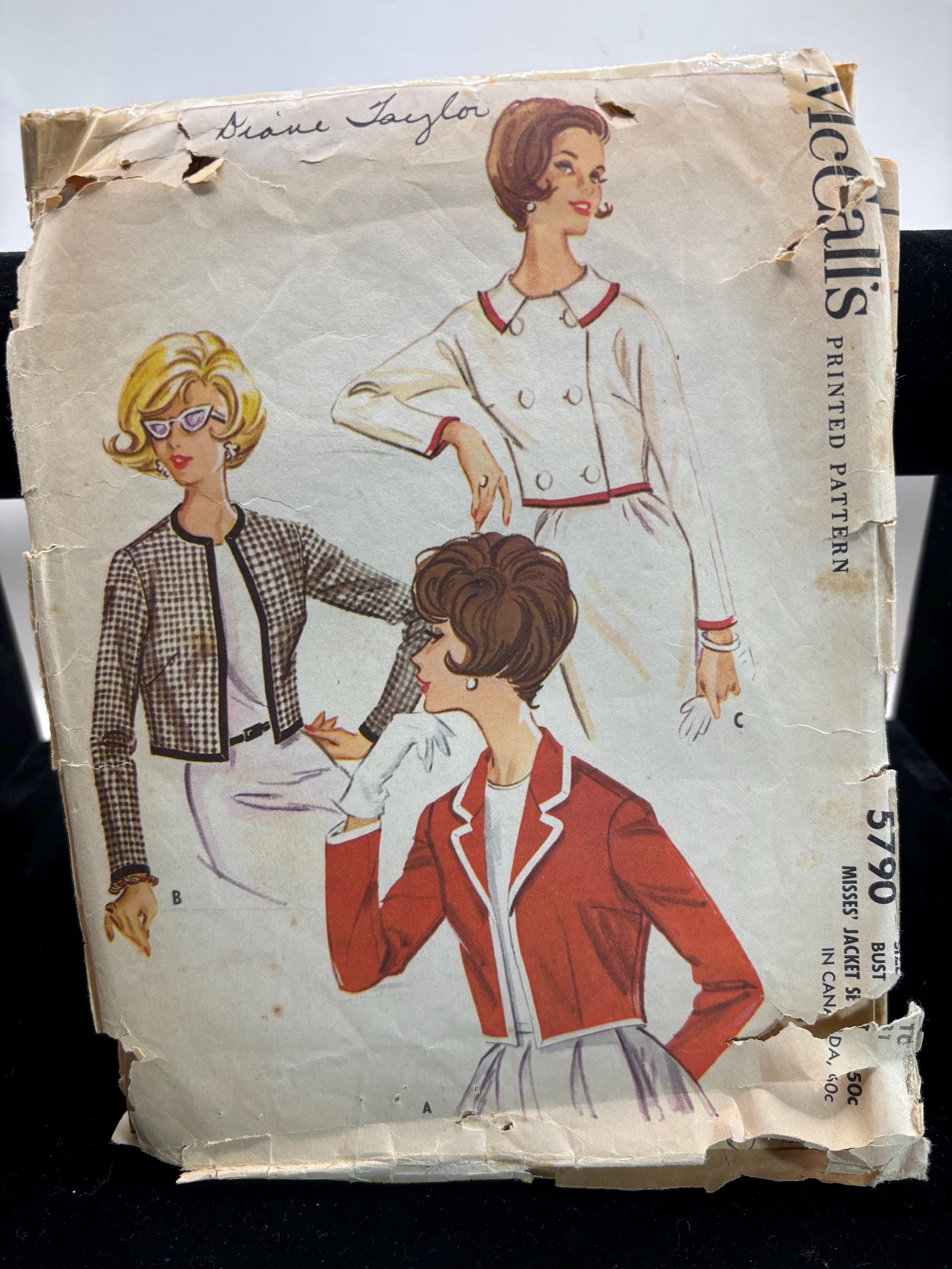 Vintage 1960s McCall’s 5790 Jacket Sewing Pattern – Misses’ Cropped & Boxy Jackets – Classic Mod Style – Size 10 Bust 31 – Complete