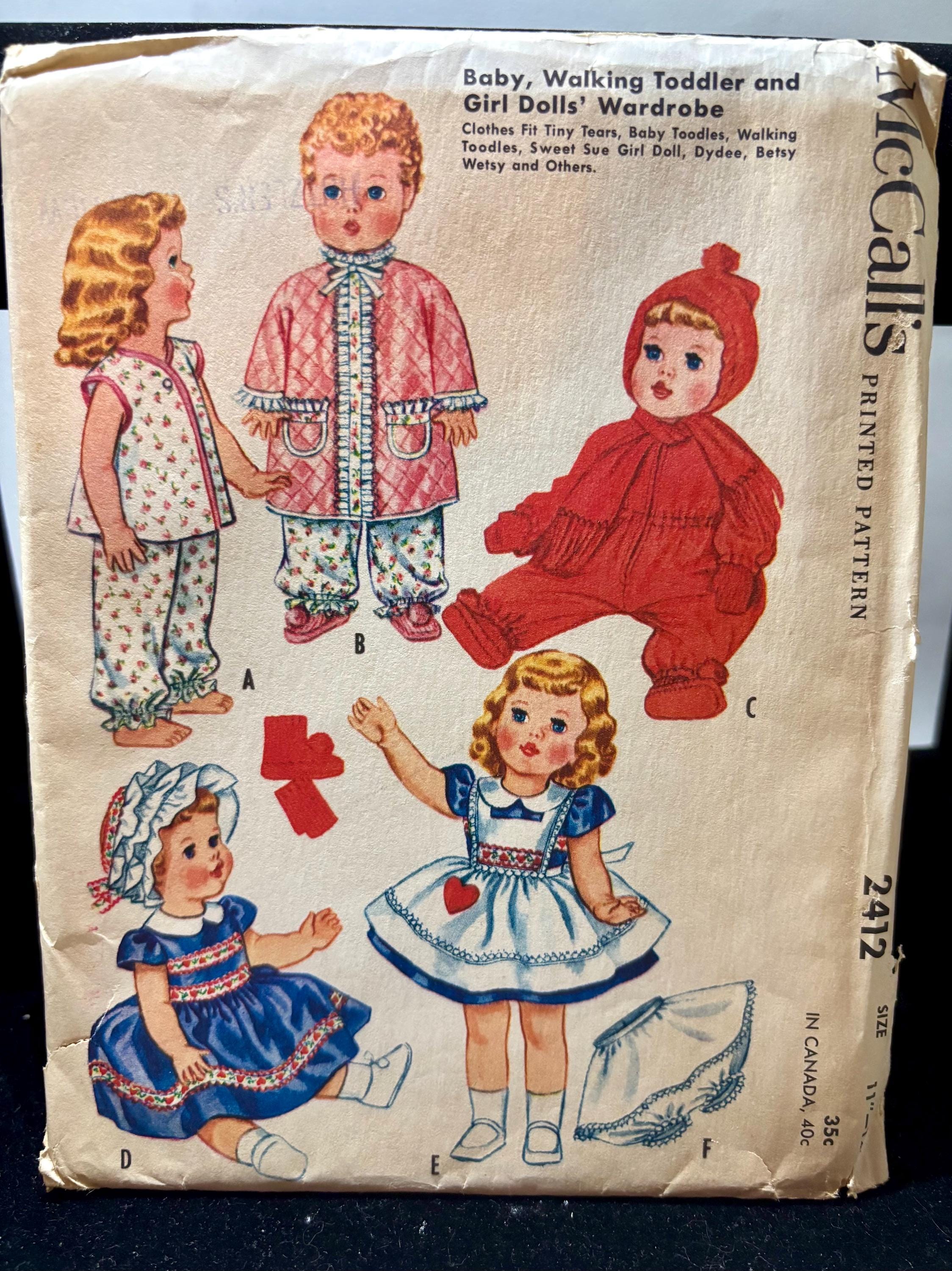 Vintage 1960 McCall’s 2412 Doll Clothes Sewing Pattern Baby, Walking Toddler & Girl Dolls Wardrobe – Pajamas, Snowsuit, Dresses Complete Cut - Thumbnail 2