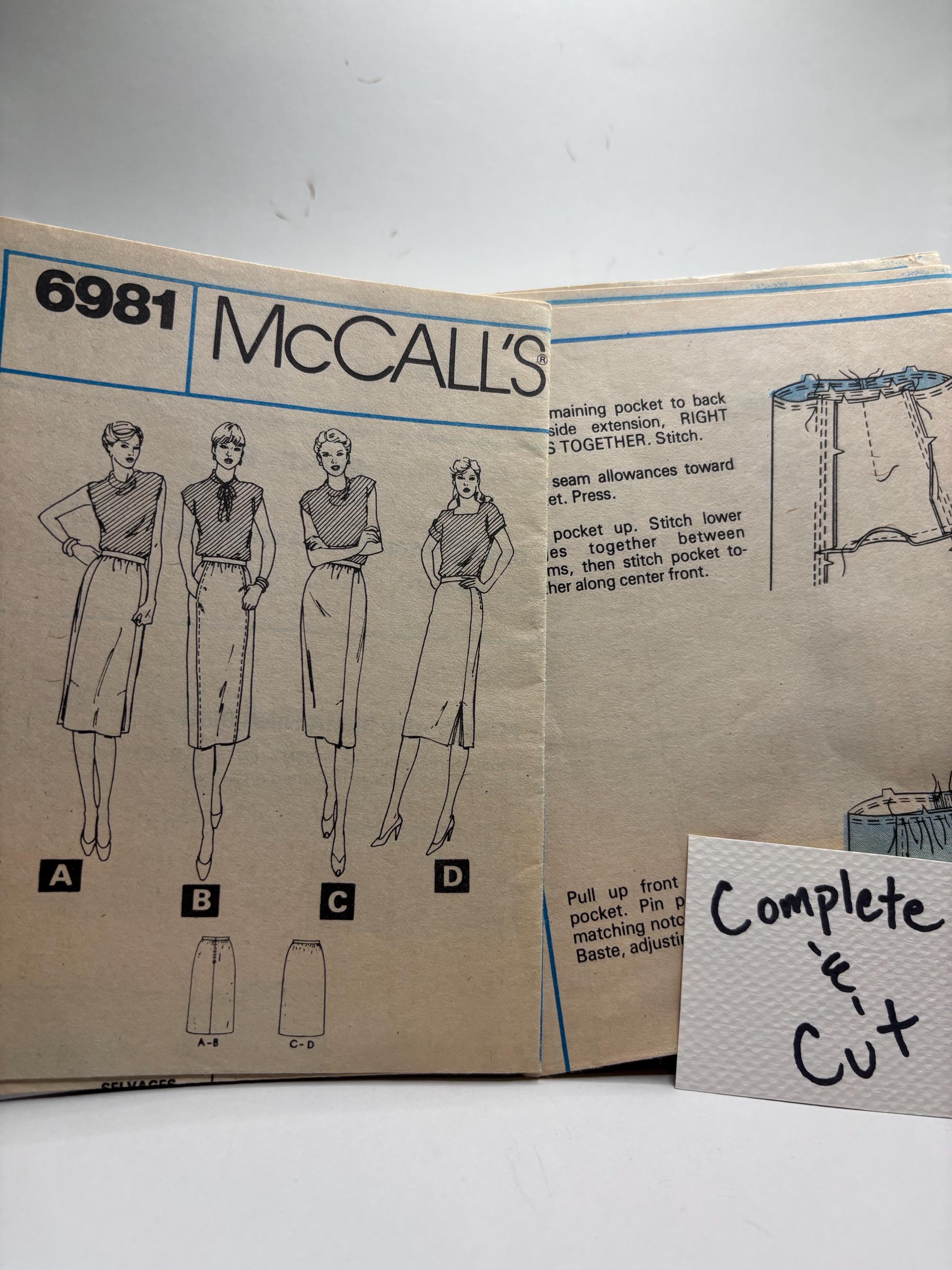 Vintage McCall’s 6981 | Misses’ High-Waisted Skirts with Front Pleats & Slit Options | Pockets! | Size 18 | Complete and Cut - No Envelope