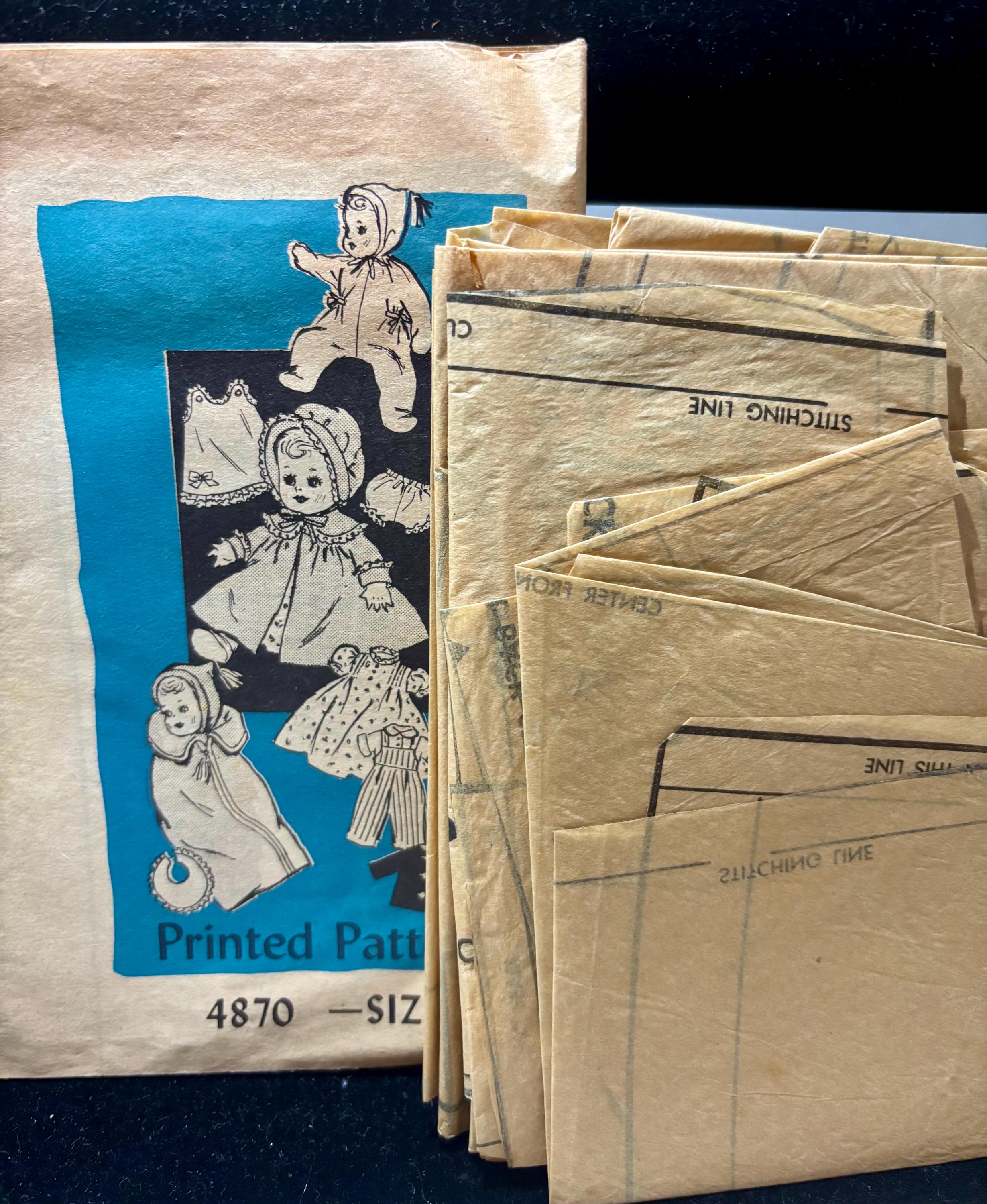 Vintage Anne Adams 4870 Infant Doll Wardrobe Pattern – Fits 10–20” Dolls – Petticoats, Bonnets, Buntings & More – Complete and Cut 1940s - Thumbnail 4