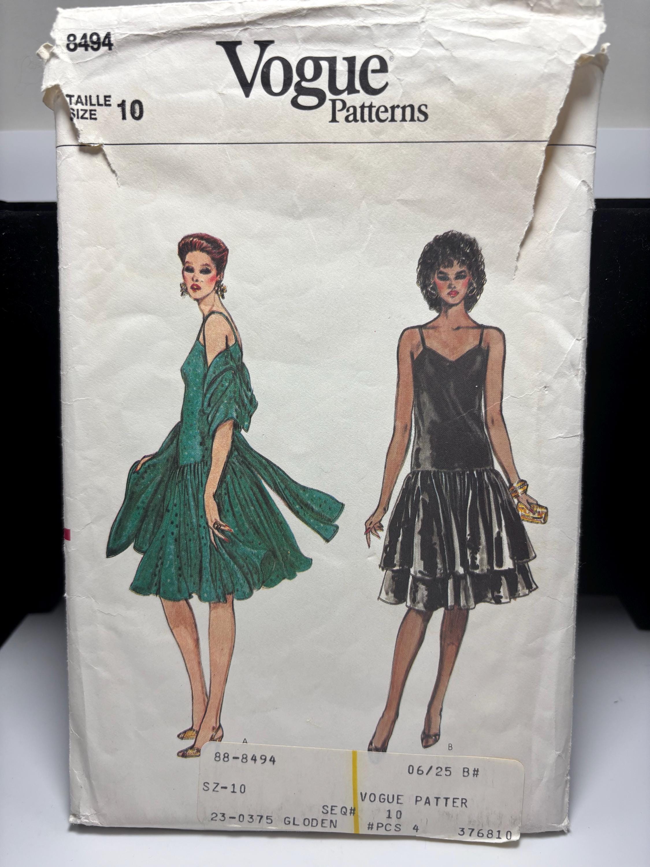 Vogue 8494 (1980s) Cocktail or Party Dress with Shawl – Size 10 – Complete & Cut – Electric Prom Night Glam Vintage Sewing Pattern - Thumbnail 2