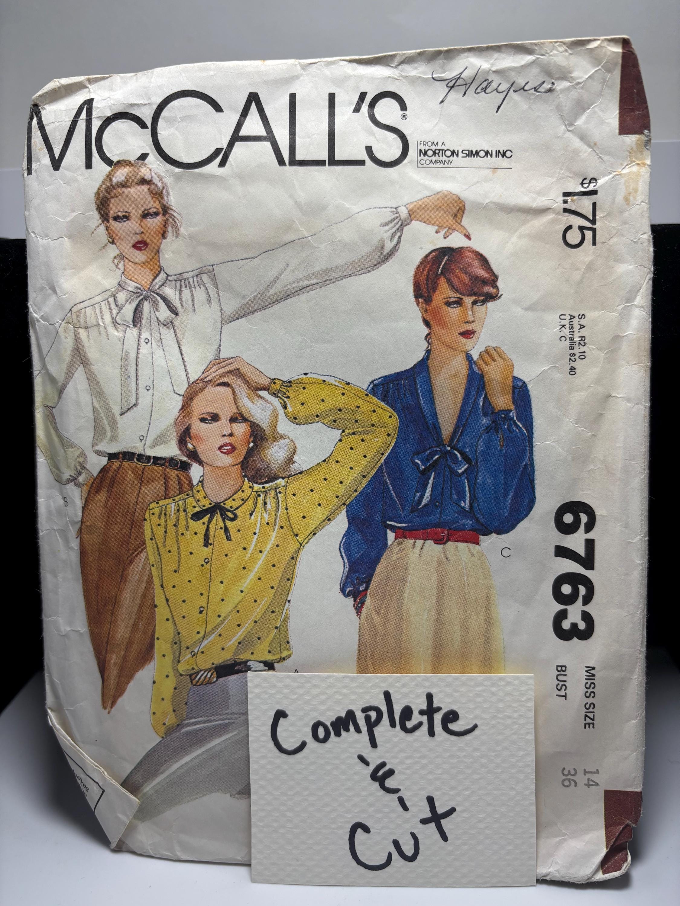 Dreamy Vintage McCall’s 6763 | 1970s Misses Bow Blouse Pattern | Size 14 Bust 36 | Complete Cut | Kate Bush would run up that hill for this