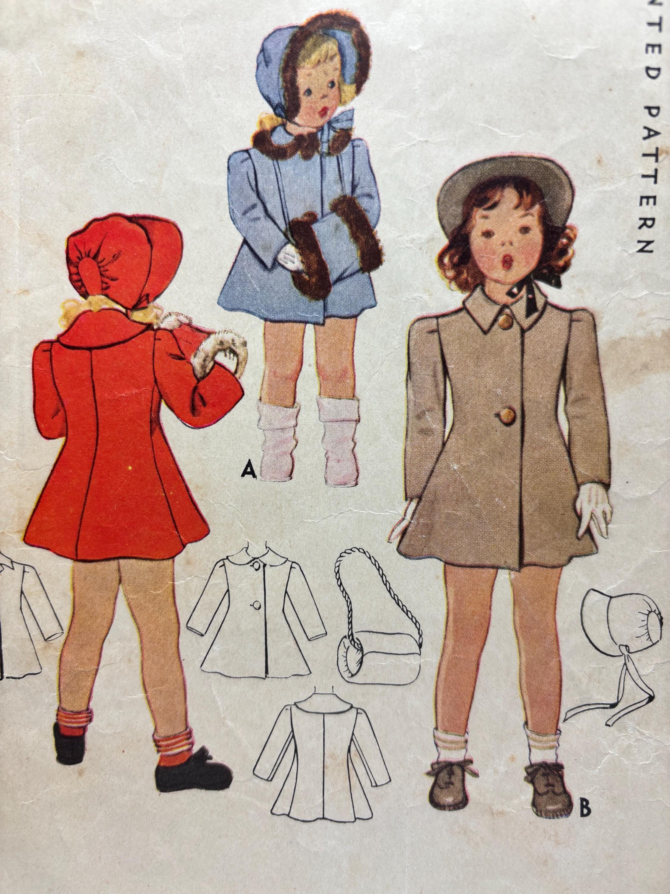 Vintage McCall 4404 (1940s) Girl’s Coat, Hat & Muff Pattern – Size 2 – Missing Minor Pieces – “Little Rascals” Darla-Inspired Winter Set