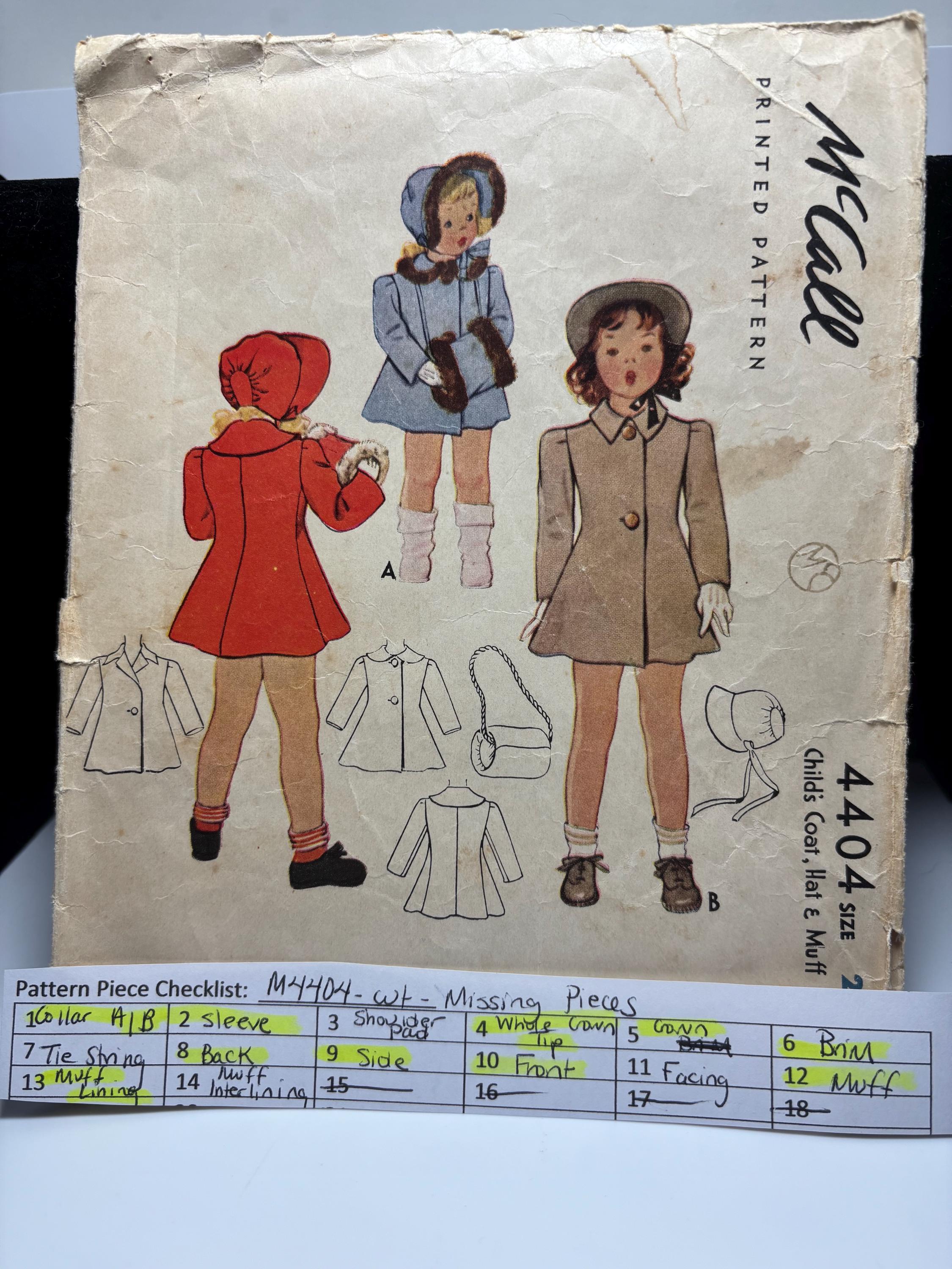 Vintage McCall 4404 (1940s) Girl’s Coat, Hat & Muff Pattern – Size 2 – Missing Minor Pieces – “Little Rascals” Darla-Inspired Winter Set - Thumbnail 3